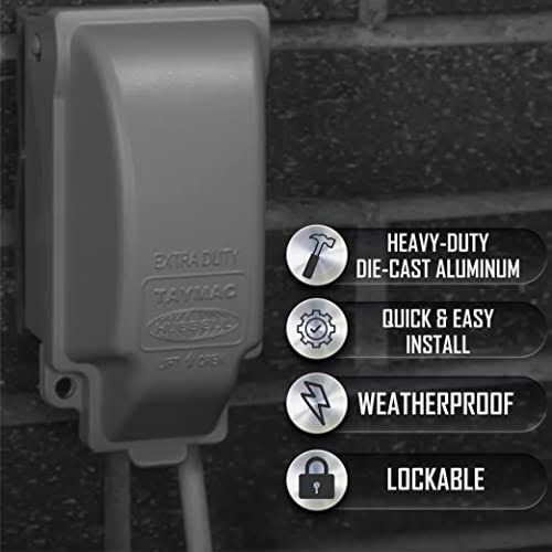 Taymac MX3200 Single Gang Vertical Metal Weatherproof Receptacle Cover, Gray
