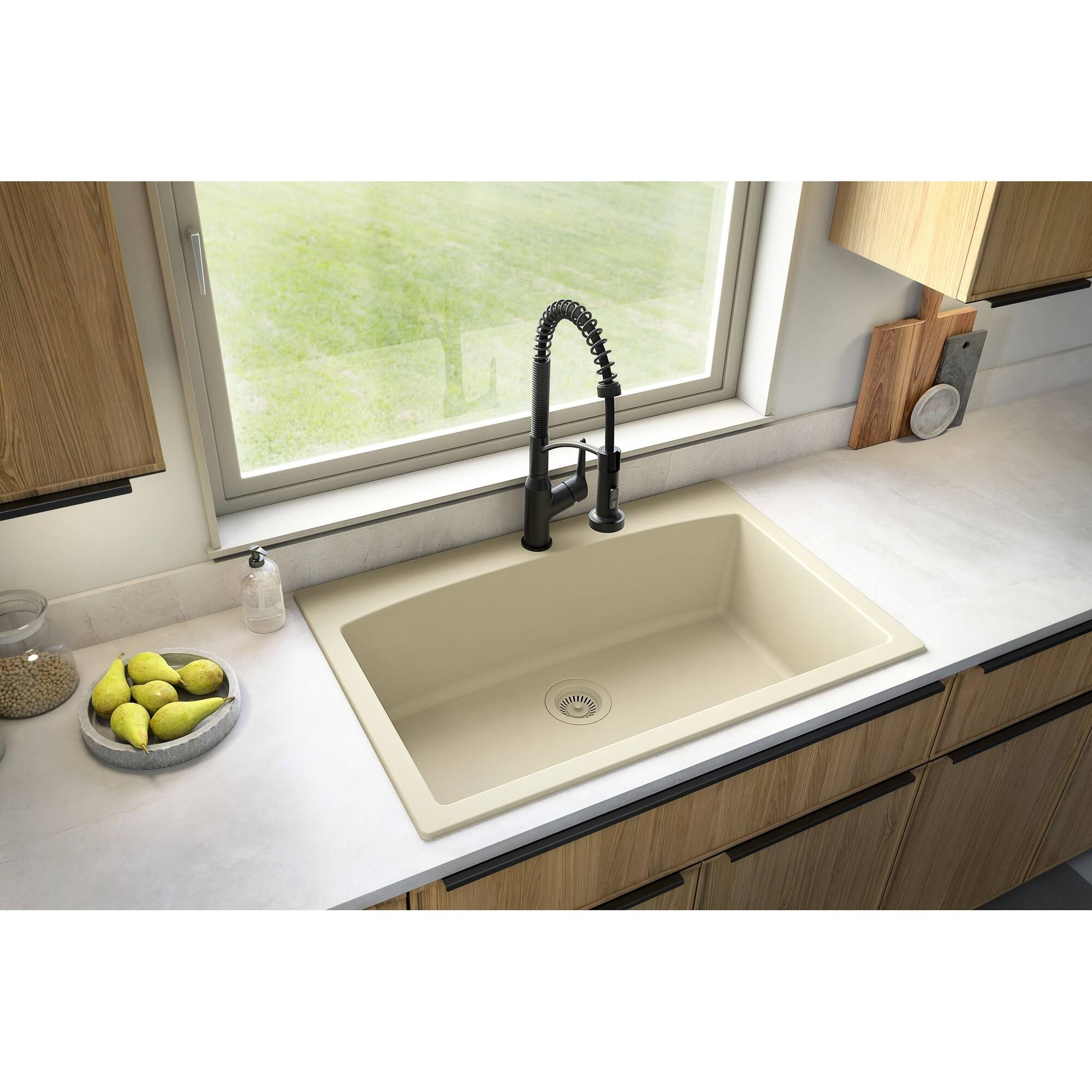 Karran QT-712 Drop-In Quartz Composite 33 in. 1-Hole Single Bowl Kitchen Sink in Black
