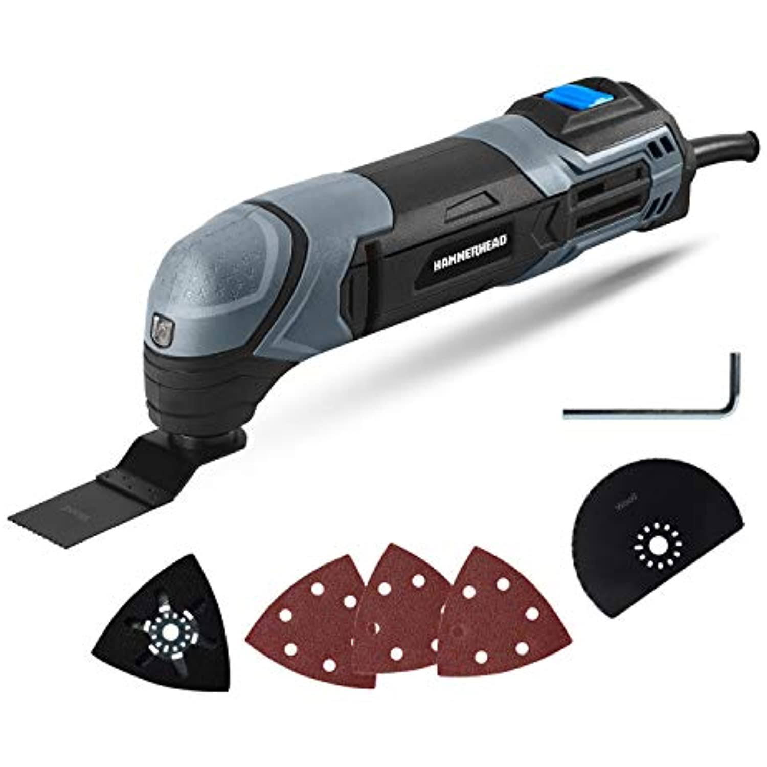 Hammerhead 2.2 Amp Oscillating Multi Tool with 1pc Flush Cut Blade, 1pc Semicircle Saw Blade, 1pc Sanding Pad, 3pcs Sanding Paper Hamt022