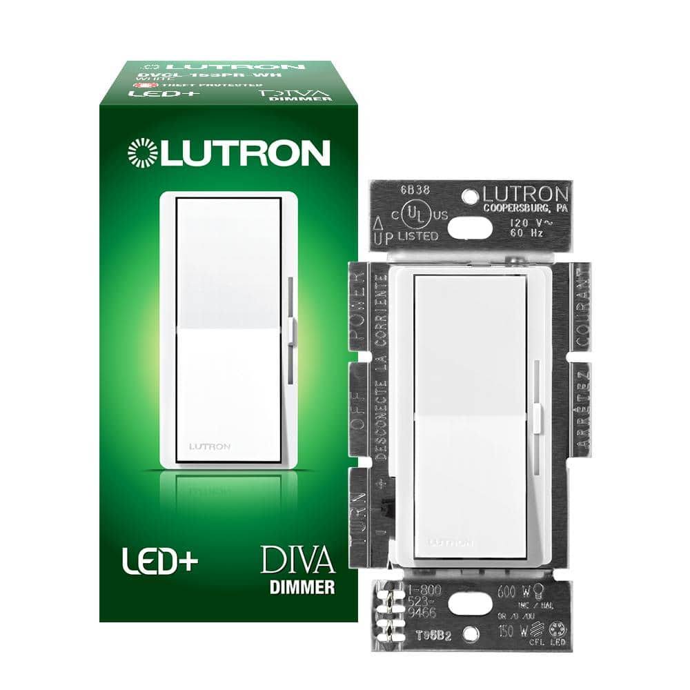 Lutron Diva DVCL-153PR-WH Single Pole or 3-Way CFL / LED Dimmer Switch, White