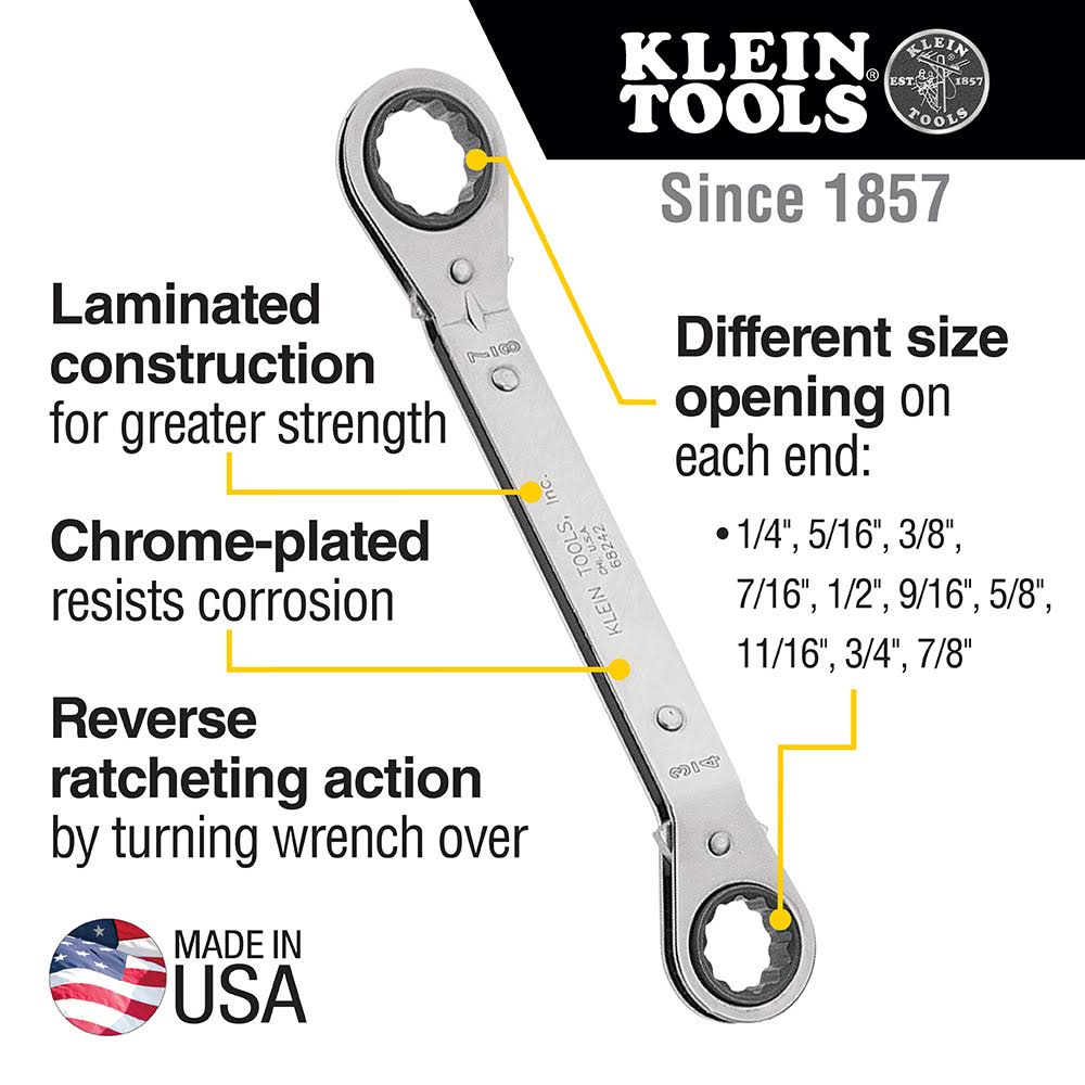Klein Tools 68245 Reversible Ratcheting Box Wrench Set, 5-Piece