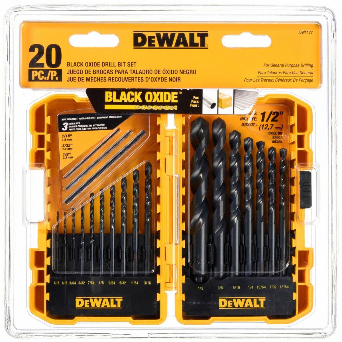 Dewalt Drill Bit Set, 20 Piece, Black Oxide DW1177