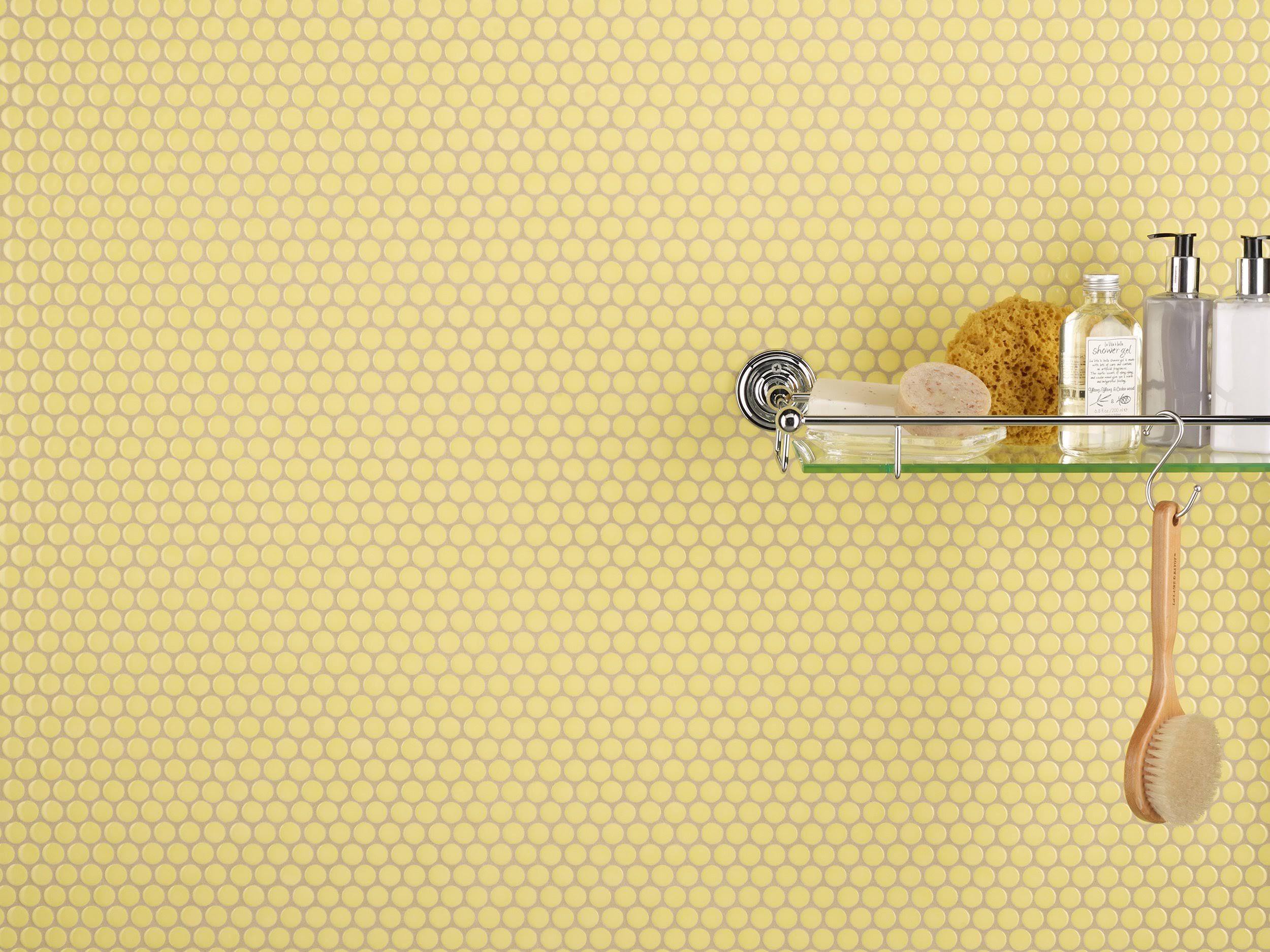 Festival | Sunflower II Porcelain Penny Mosaic, 12 x 12, Gold/Yellow, 1/4 inch Thick- Floor & Decor