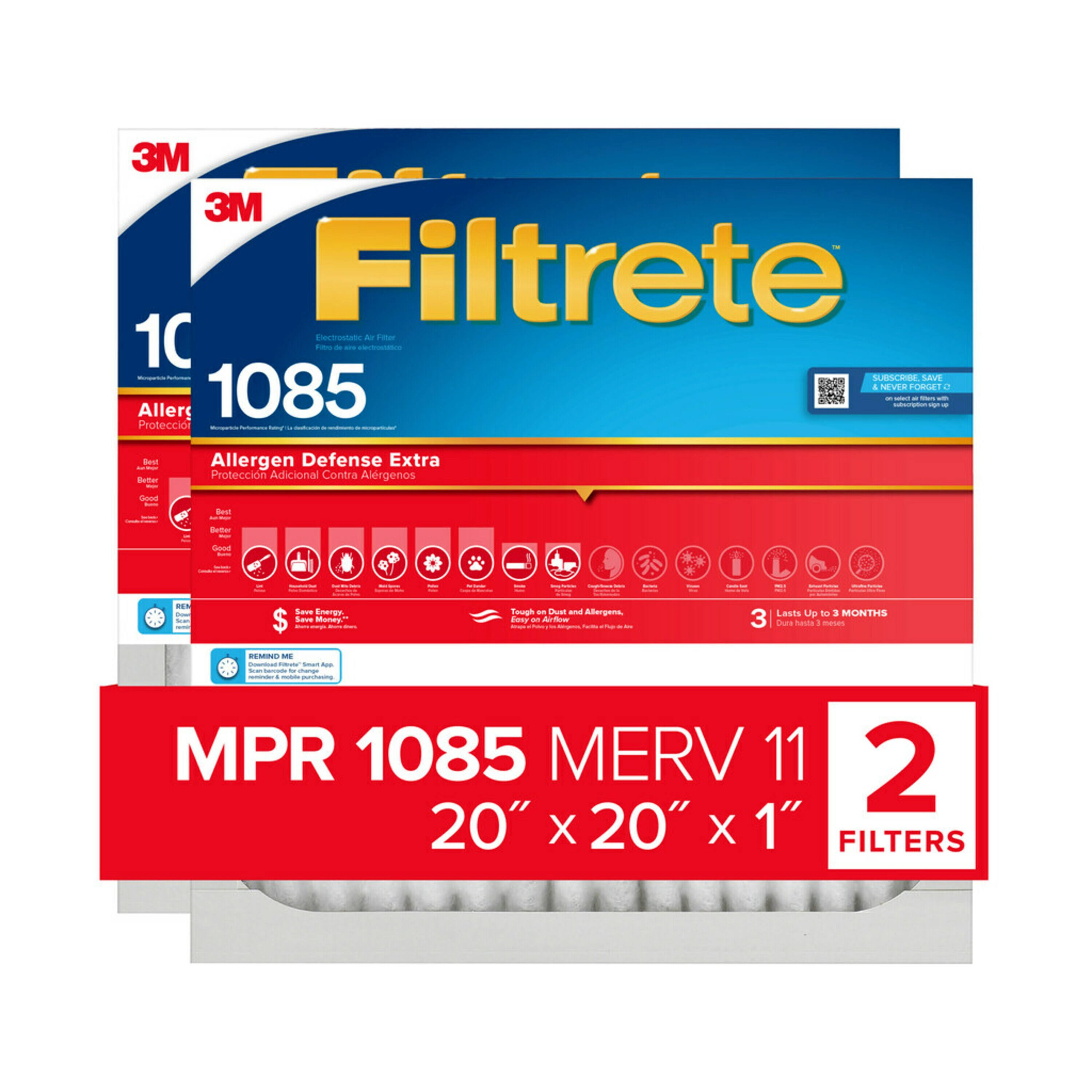 Filtrete 2-Pack Micro Allergen Extra Reduction 20-in x 20-in x 1-in Electrostatic Pleated Air Filter
