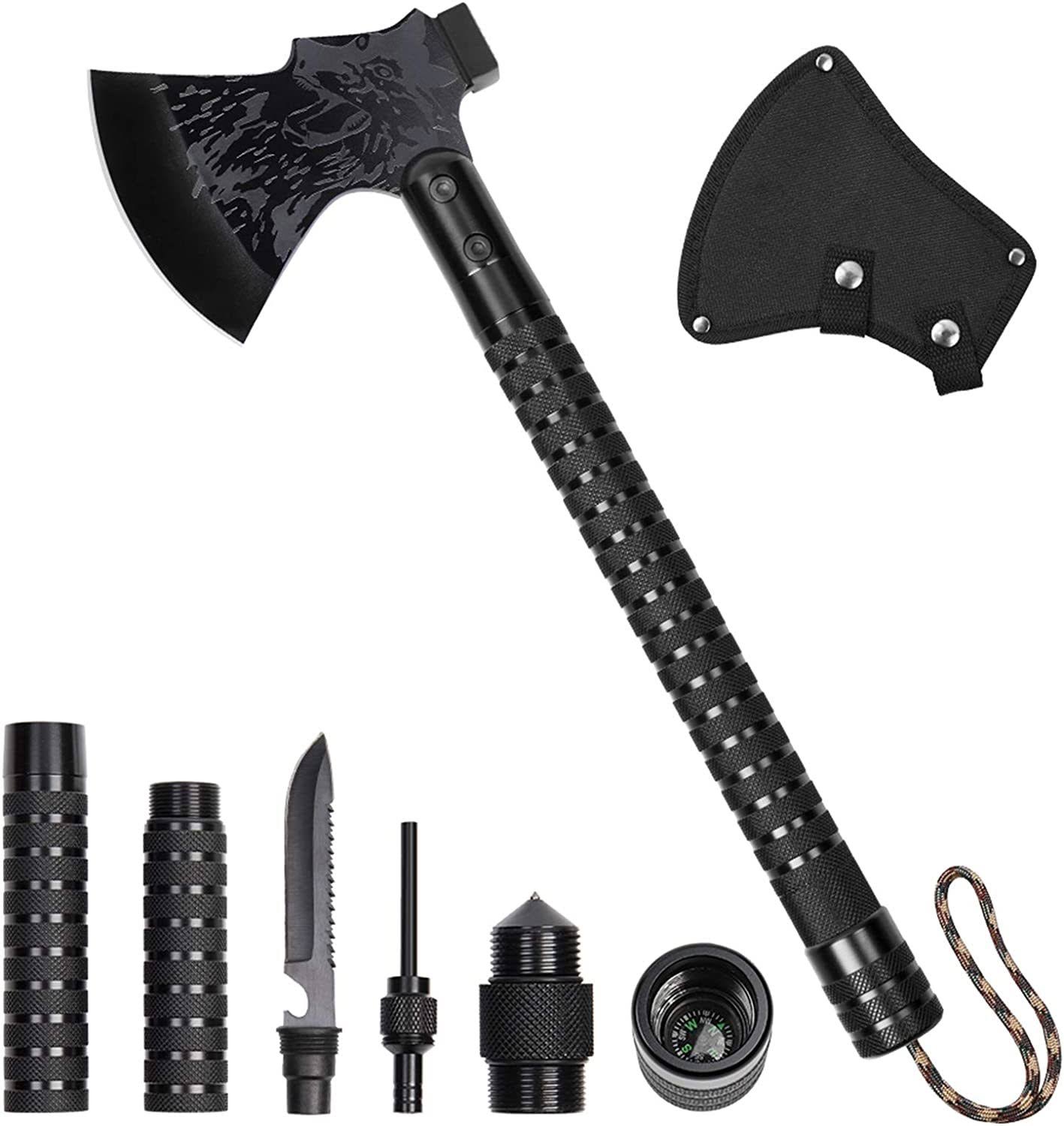 LIANTRAL Survival Camping Axe, Folding Tactical Axe Hatchet with Hammer, Nylon Sheath for Outdoor Adventures