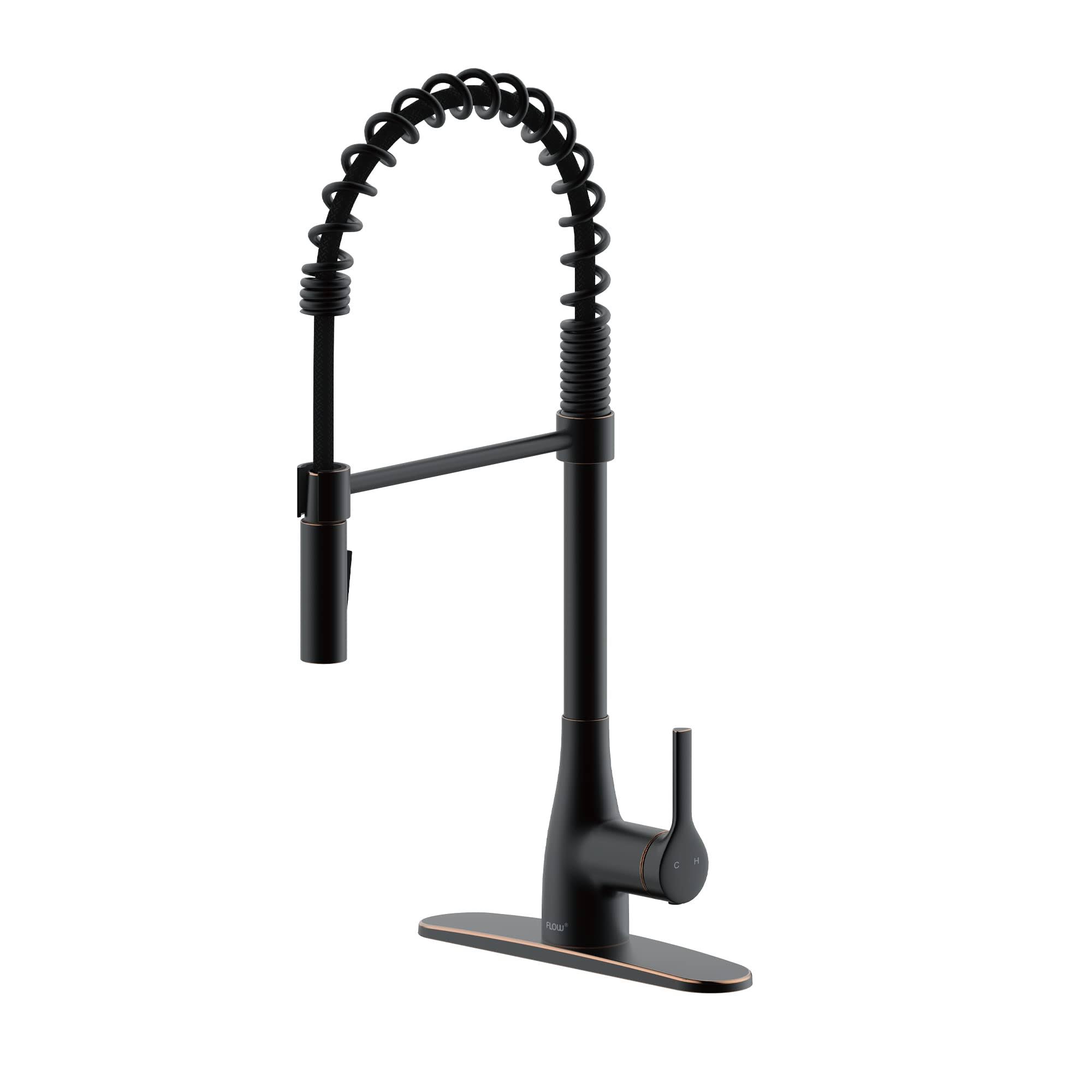 Flow Classic Series Single-Handle Pull-Down Spring Neck Sprayer Kitchen Faucet in Oil Rubbed Bronze