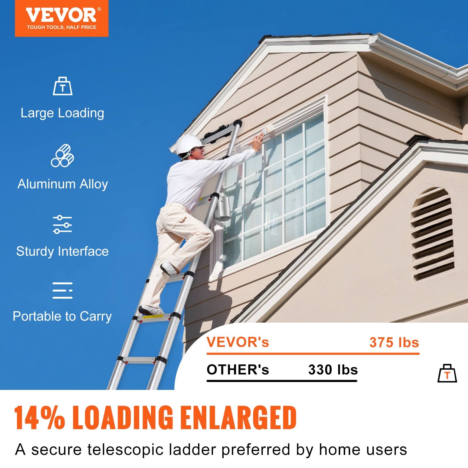 VEVOR Telescoping Ladder, 12.5 ft Aluminum One-Button Retraction Collapsible Extension Ladder