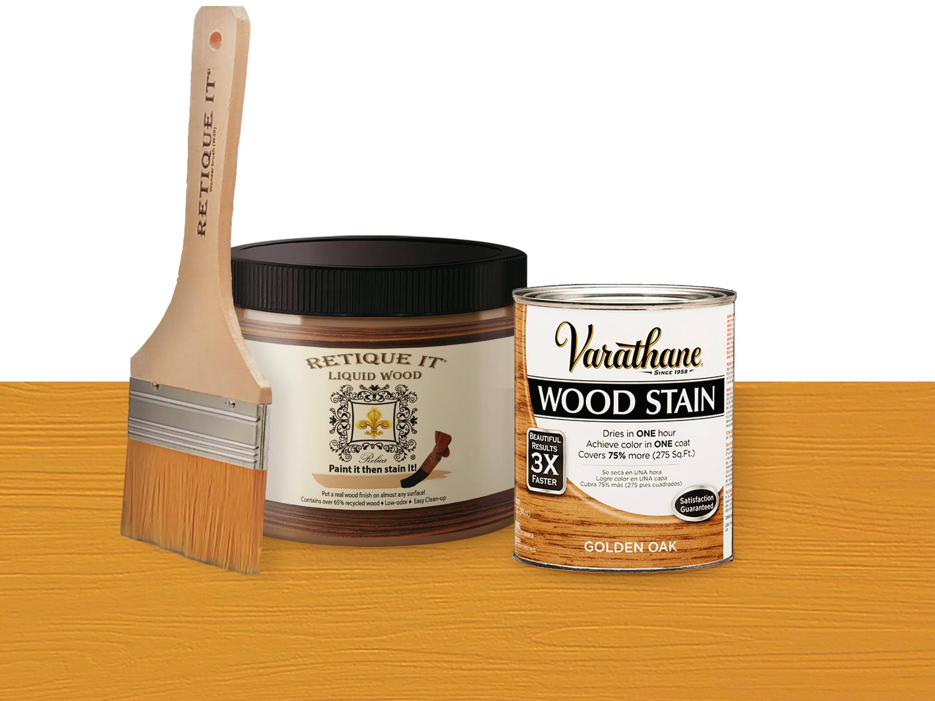 Retique It Liquid Wood- Pint Light with Golden Oak Stain- Stainable Wood Fiber Paint- Put A Fresh Coat of Wood on It (16oz LW, Golden Oak)