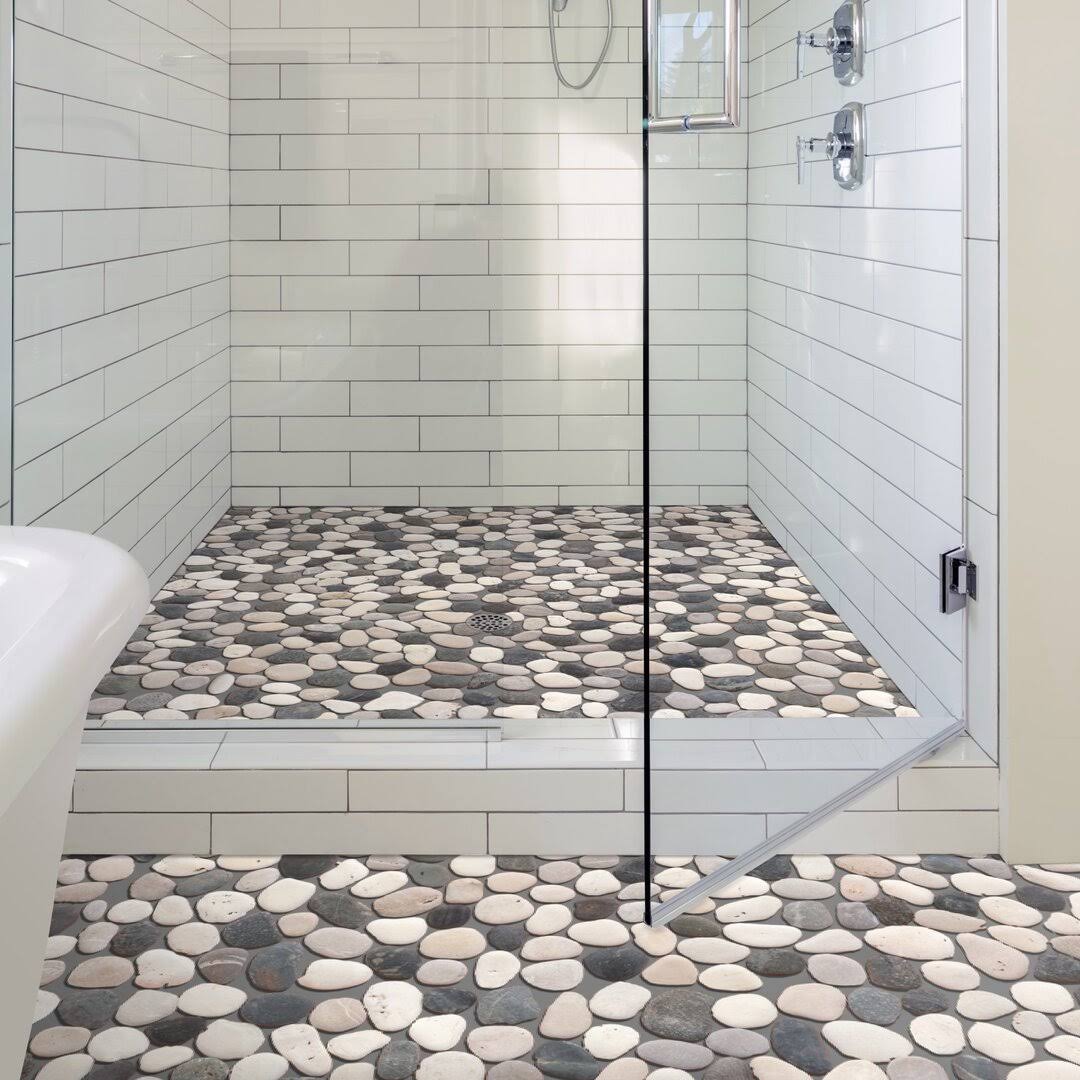 Tile Connection Classic Pebble Grey/White/Black 12-in x 12-in Natural Stone Quartz Pebble Floor and Wall Tile (9.61-sq. ft/ Carton) | XP3PABK