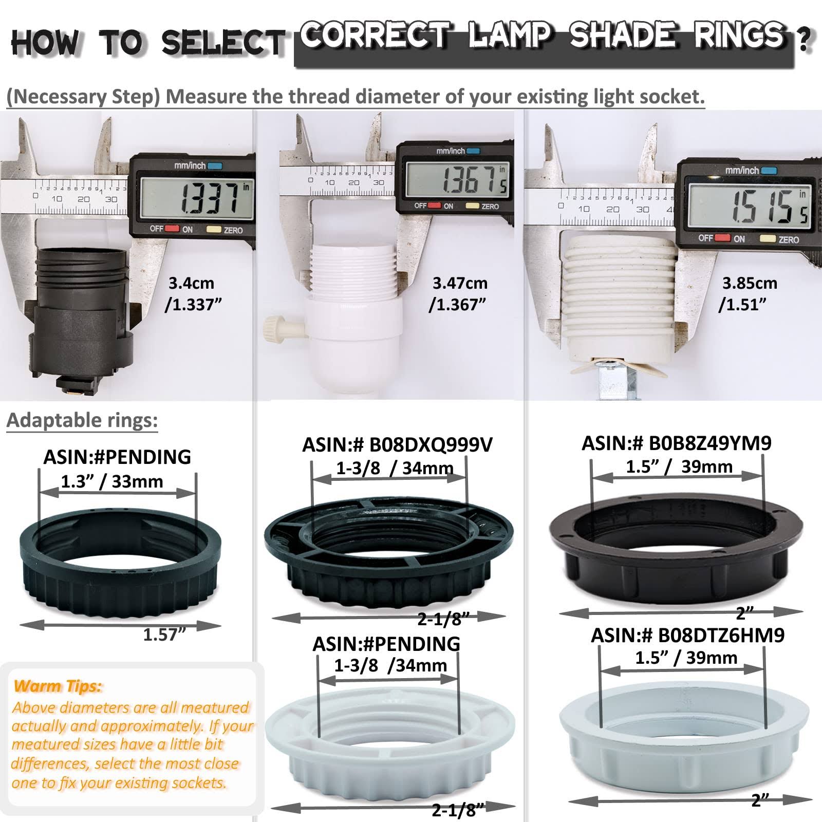 Light Socket Shade Rings Aluminum Threaded Socket Ring for Medium Base E26 Sockets Retaining Rings for Glass Lamp Shades/Light Fixtures (4-Pack White
