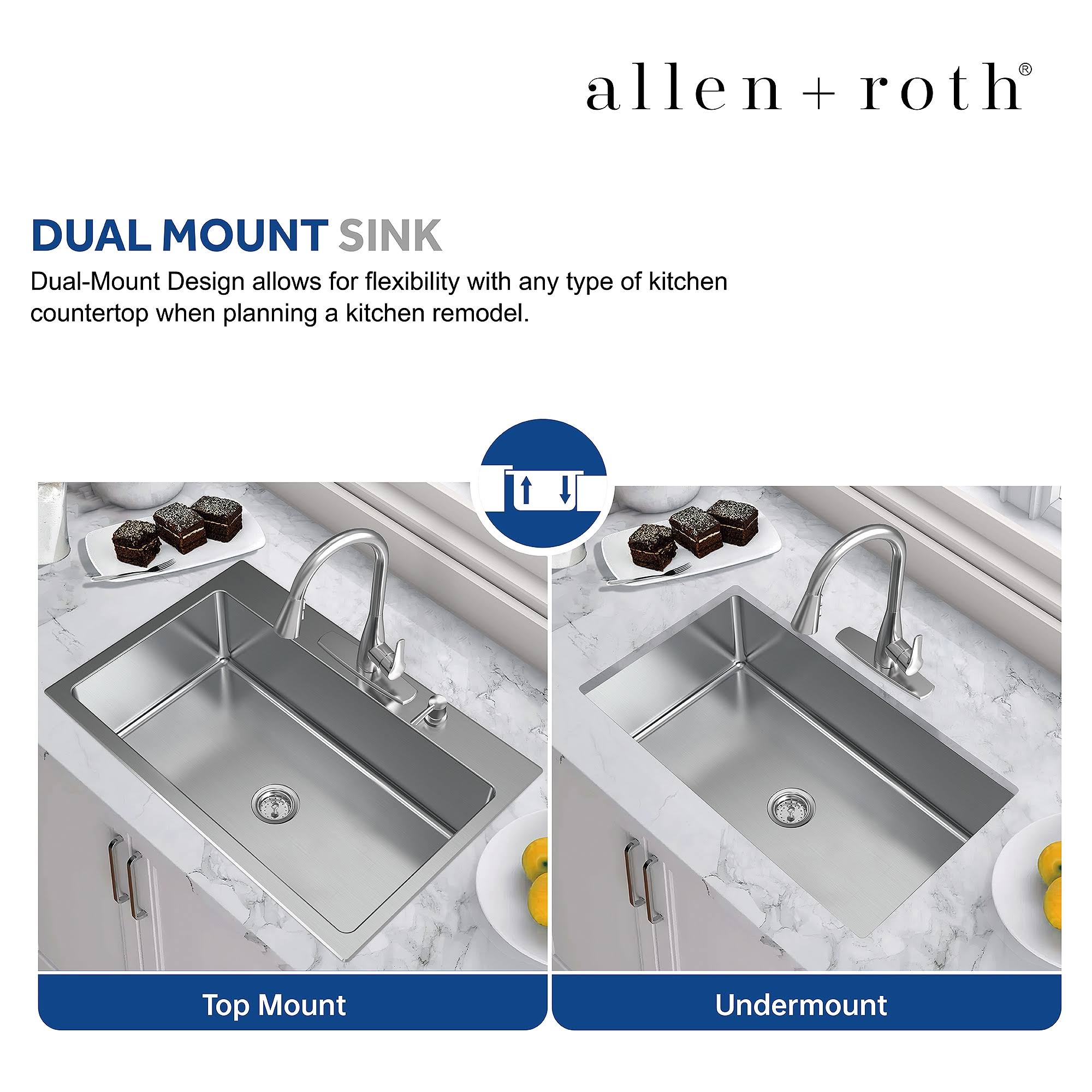Allen + Roth The Theo Dual-Mount 33-in x 22-in Stainless Steel Single Bowl 4-Hole Kitchen Sink | VDR3322LA1-S