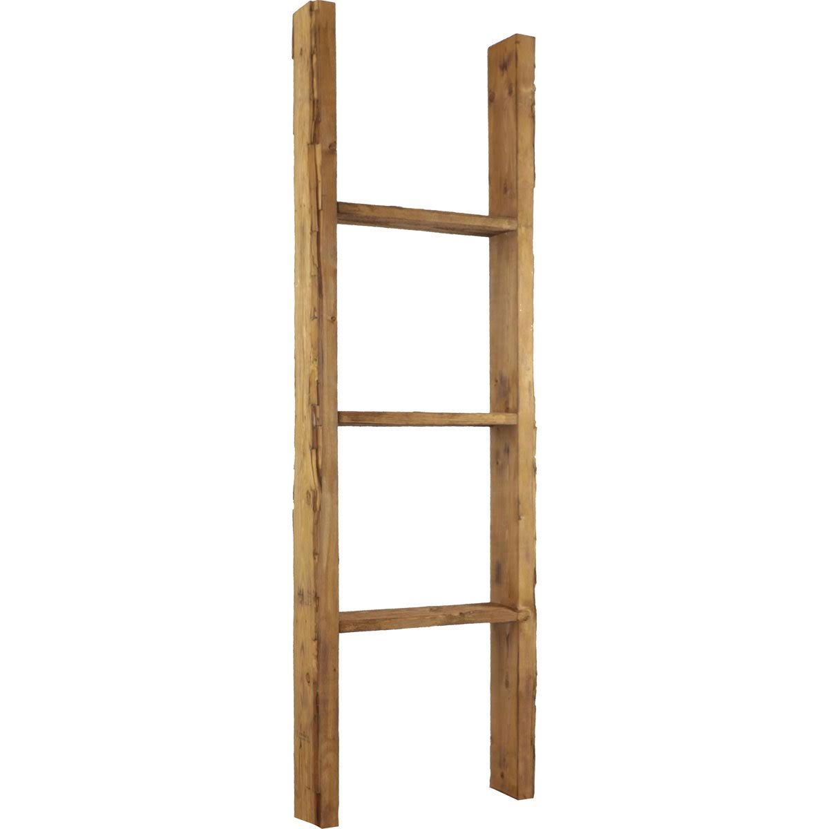 Ekena Millwork 15 in. x 48 in. x 3 1/2 in. Barnwood Decor Collection Weathered Brown Vintage Farmhouse 3-Rung Ladder