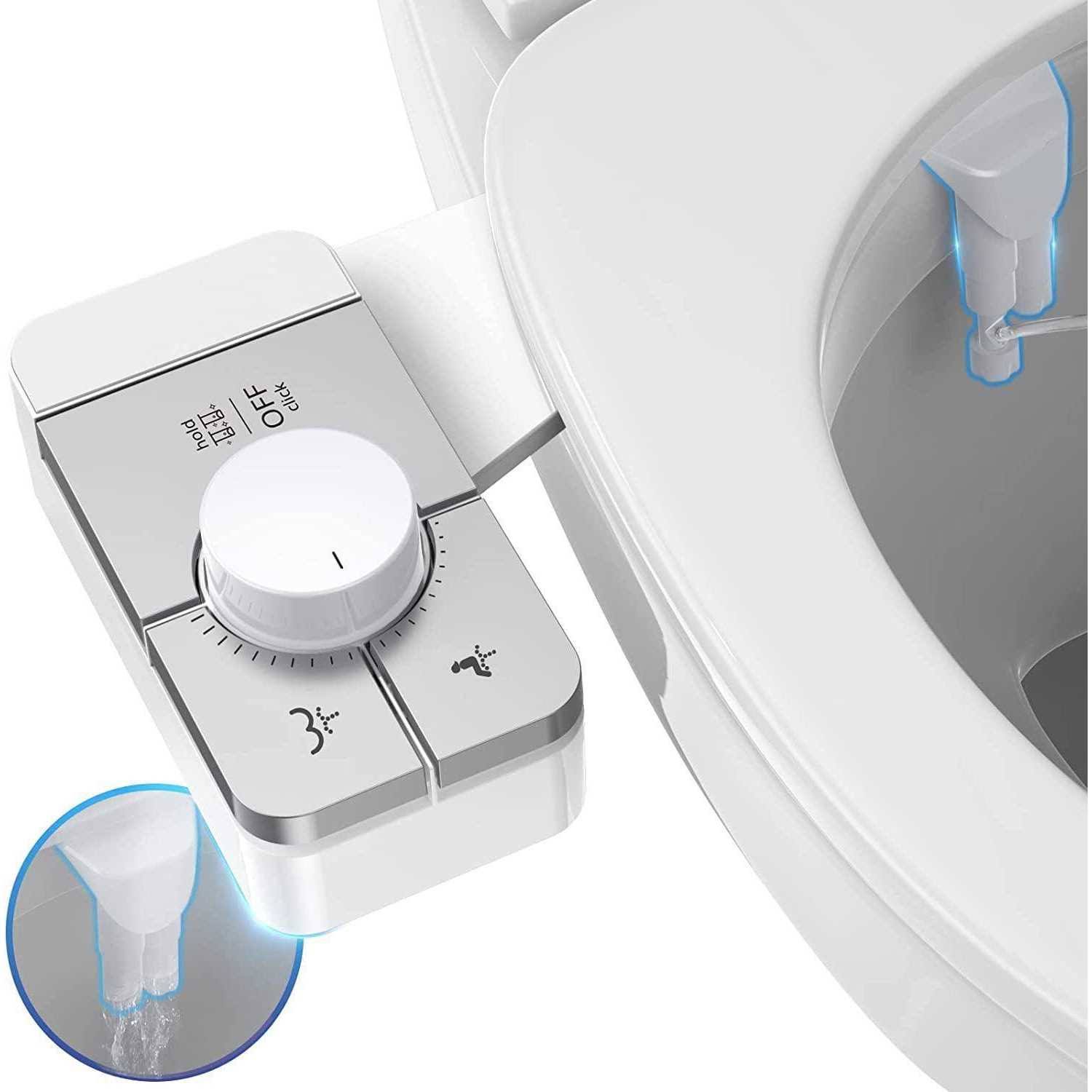 Veken Bidet Attachment for Toilet with Dual Nozzle,Self Cleaning Ultra-Slim Fresh Water Sprayer Bidets Toilet Seat Attachment for Feminine and