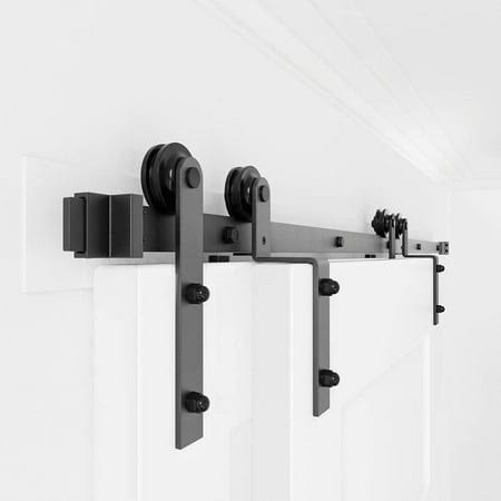 Winsoon 4-18ft Single Track Bypass Sliding Barn Door Hardware Kit for Double Doors I Style Rollers- 7.5ft