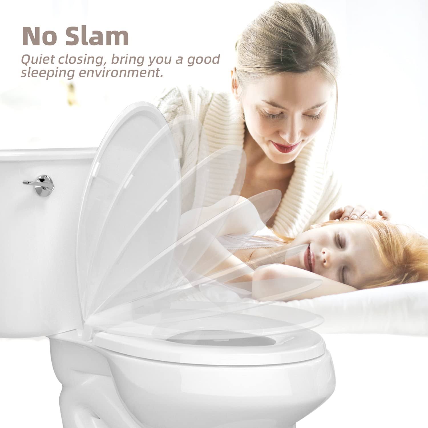 CcBello Elongated Toilet Seat, Quick-Release Hinges, Slow Close, Heavy Duty, Never Loosen, Aviation Material, White(18.5