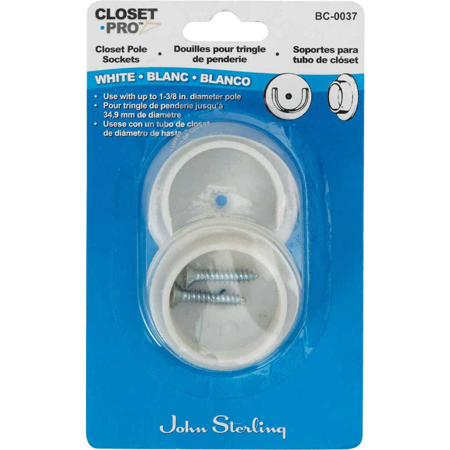 Knape & Vogt BC-0037 White Closet Pole Socket