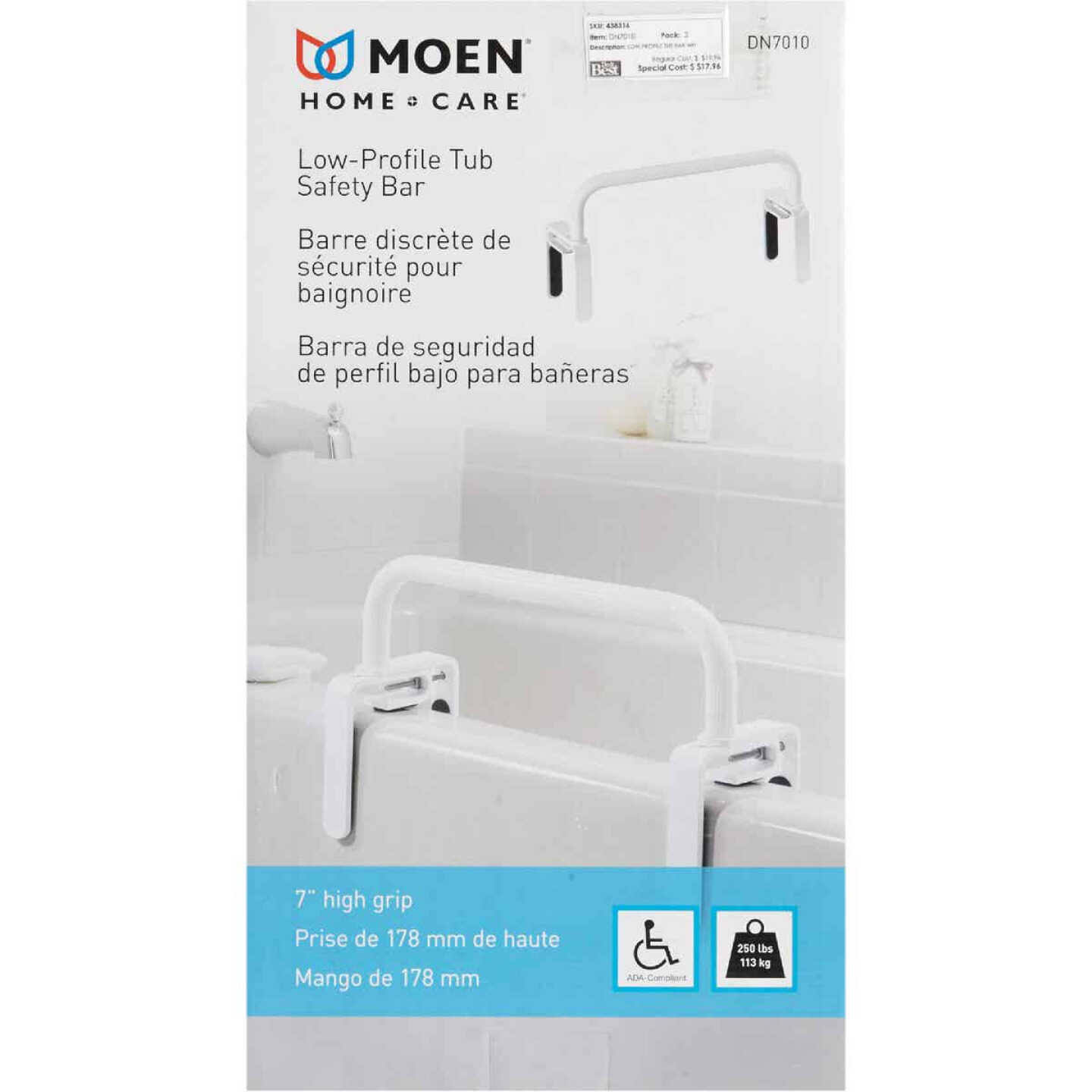 Moen HomeCare Low Profile Tub Safety Bar, Glacier