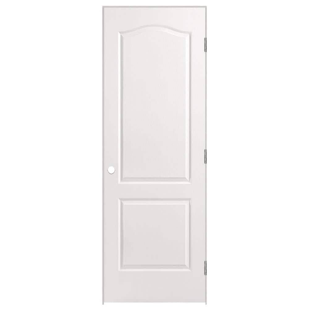 Masonite 28 in. x 80 in. 2 Panel Arch Top Left-Handed Hollow-Core Textured Primed Composite Single Prehung Interior Door, Primed White