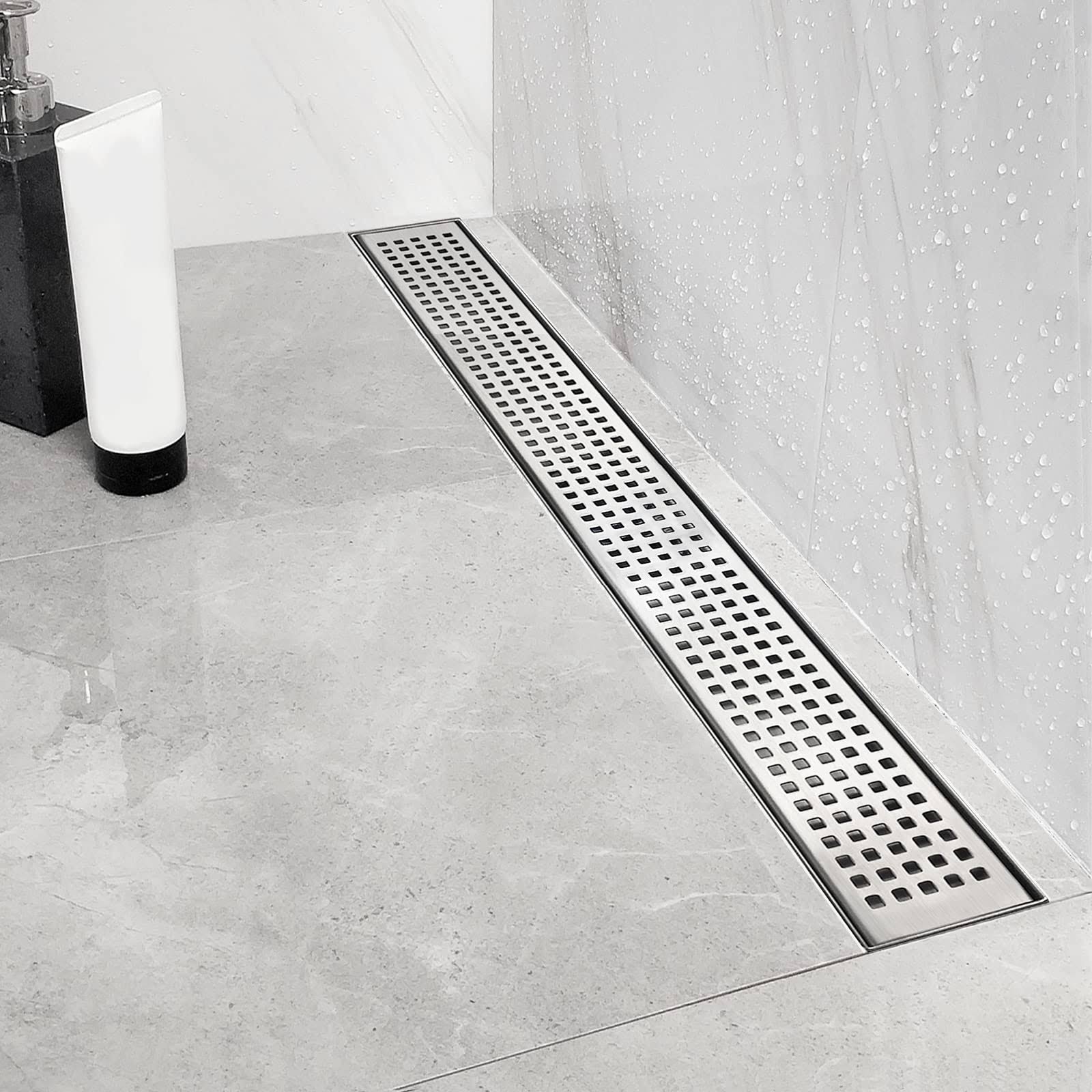 Neodrain 36-Inch Linear Shower Drain with Removable Quadrato Pattern Grate,Professional Brushed 304 Stainless Steel Rectangle Shower Floor Drain