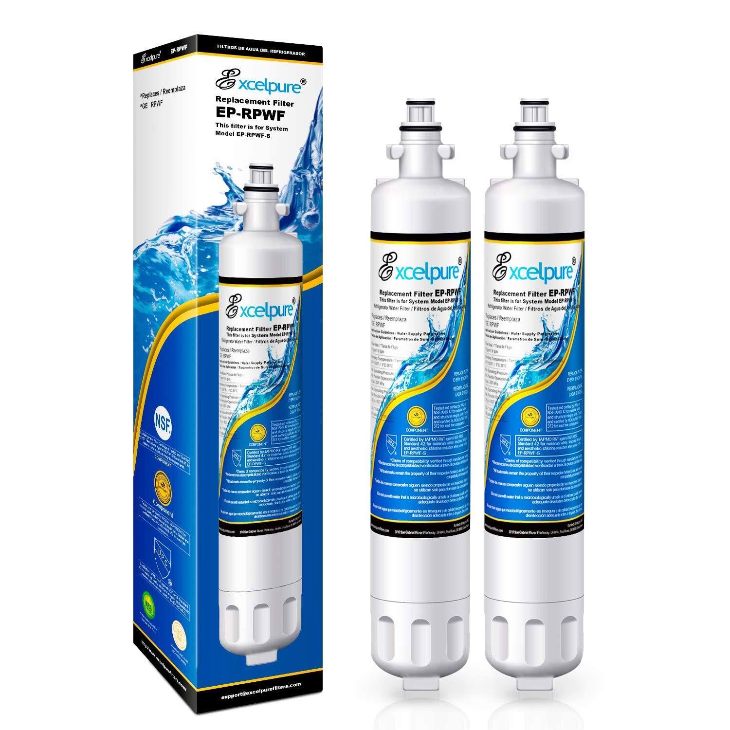 EXCELPURE Refrigerator Water Filter Replacement Compatible with GE Rpwf (Not Rpwfe) 2-Pack EP-RPWF
