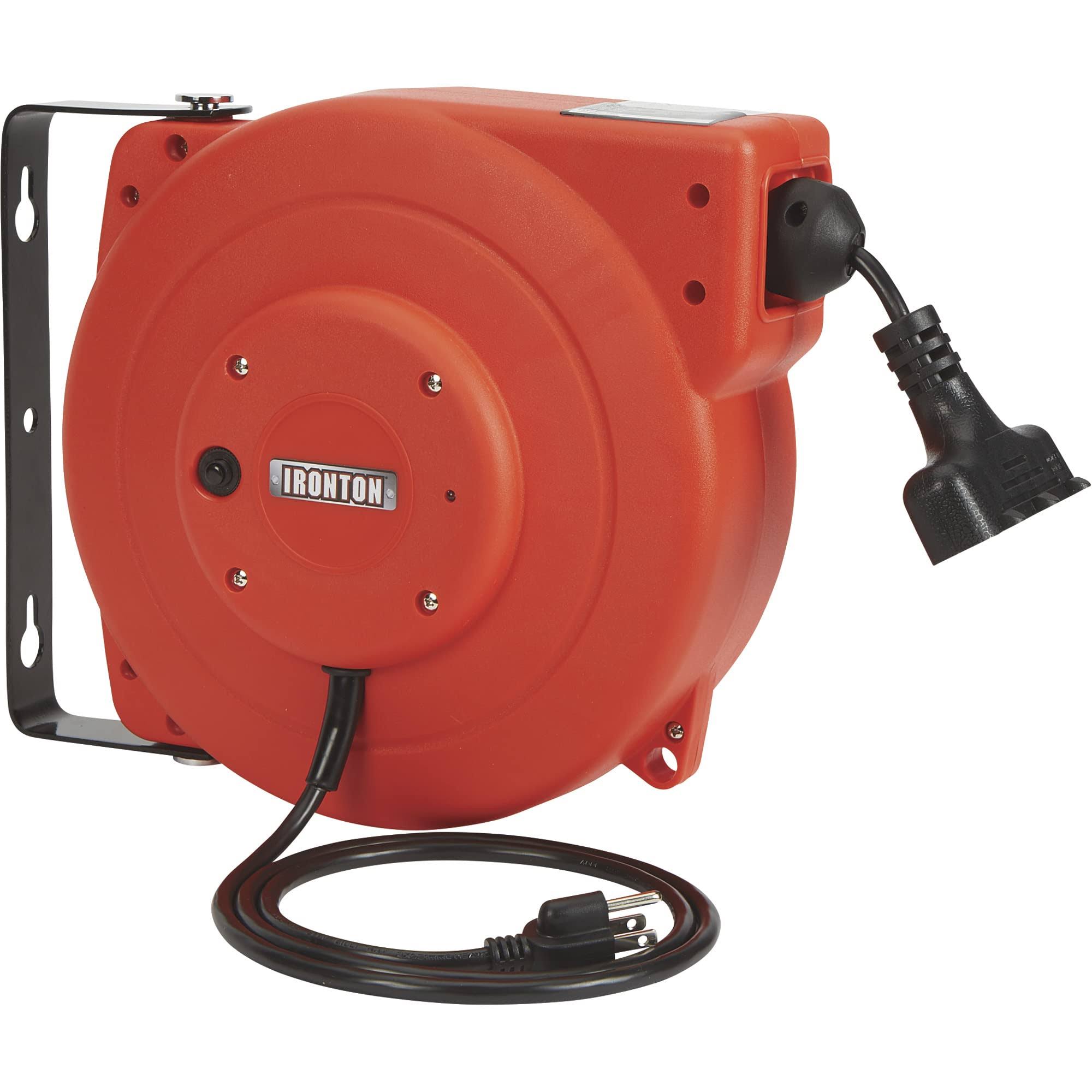 Ironton Retractable Extension Cord Reel- 33ft. 16/3 Triple Tap