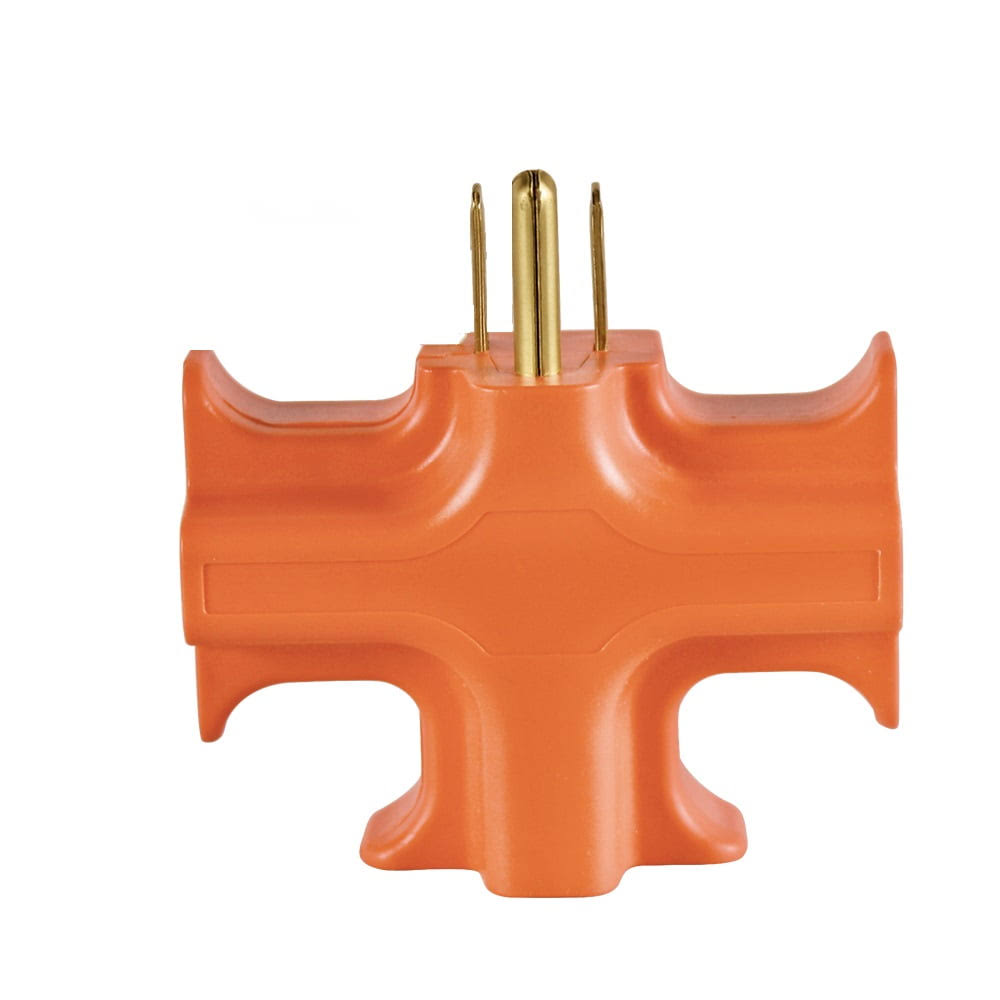 Hyper Tough Heavy Duty 3 Way Grounded Outlet Orange Indoor Use Adapter, Size: 1.38 inch x 2.95 inch x 2.99 inch 00037