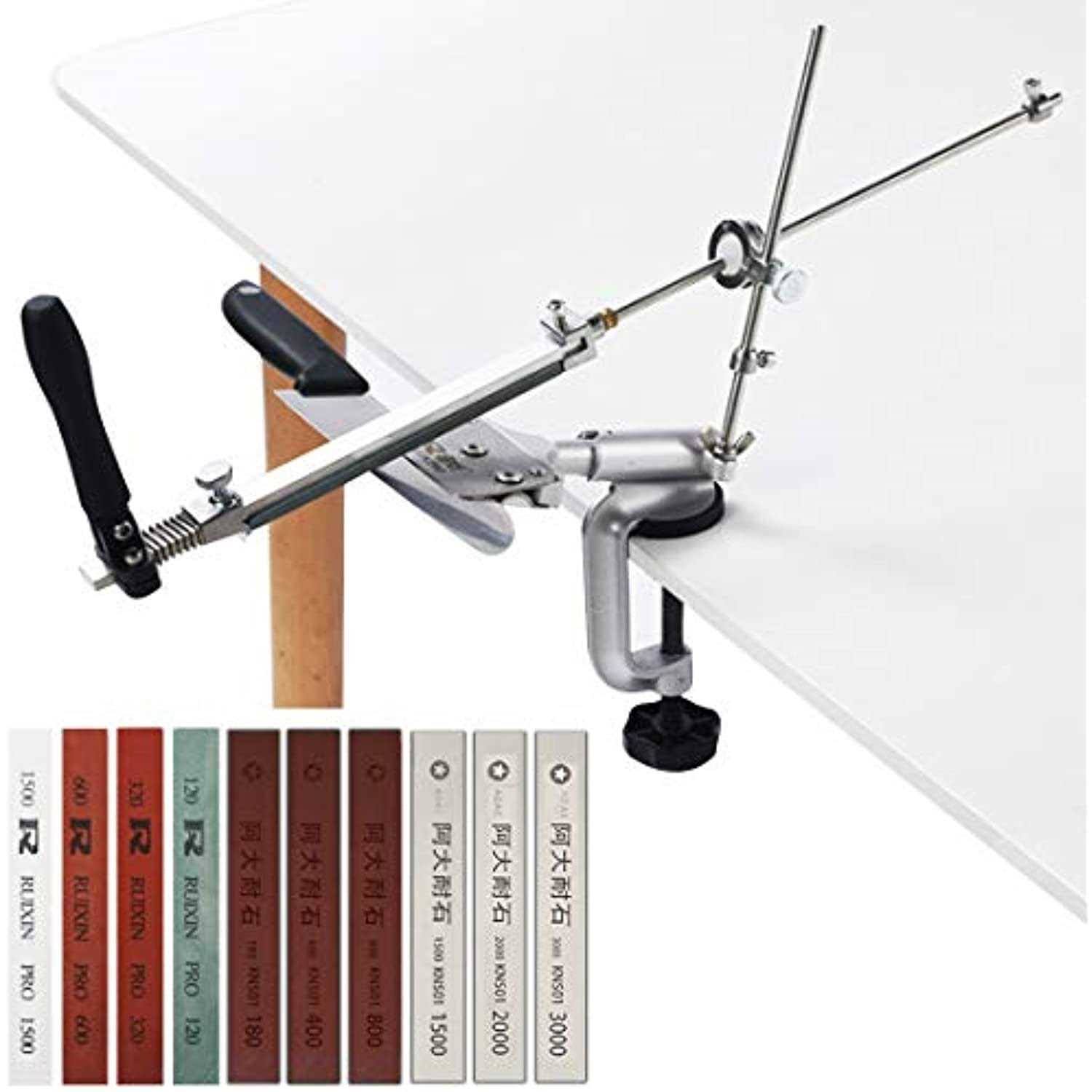 MOVIRON Ruixin Pro RX-008 Professional Knife Sharpener with 10 Whetstones, 360�� Rotation Flip Design Fixed-Angle Stainless Steel Kitchen Chef Knife