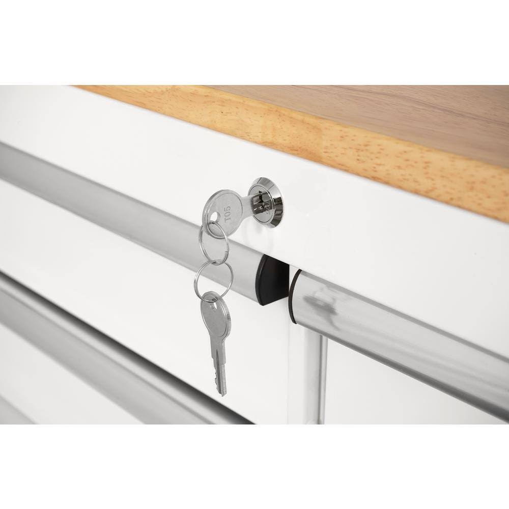 Husky 36 in. 3-Drawer with Solid Wood Top in Gloss White Utility Cart