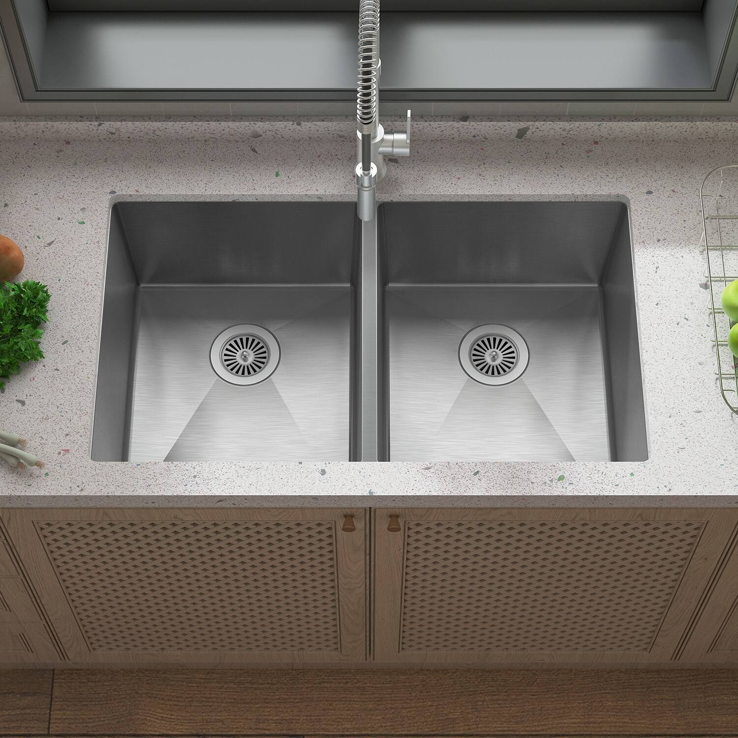 Sinber 32 in. Undermount Double Bowl 16 Sink-Gauge 304 Stainless Steel Kitchen Sink, Silver