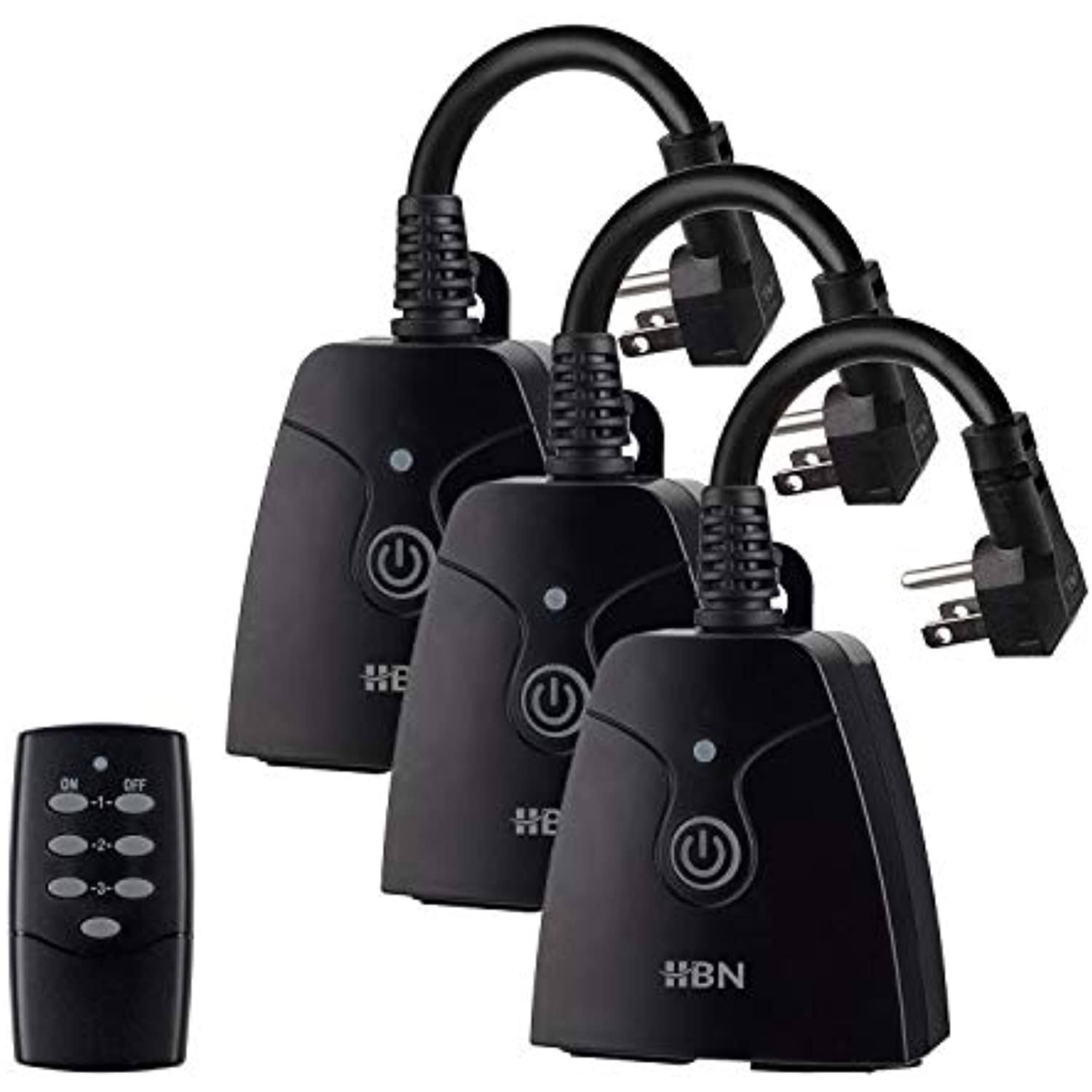 HBN Outdoor Indoor Wireless Remote Control Dual 3-Prong Outlet Black