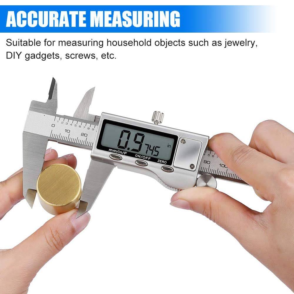 Jiavarry Digital Caliper Measuring Tool Stainless Steel Vernier Caliper Digital Micrometer with Large LCD Screen Easy Switch from inch Metric Fraction