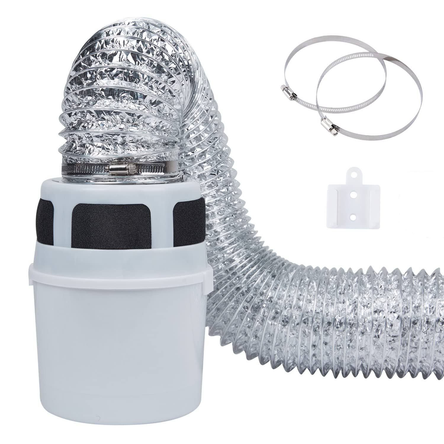 VIWINVELA 3 in 1 Indoor Dryer Vent Kit Filter Bucket for Electric Dryer with 4-Inch by 5-Feet ProFlex Duct (Silver)