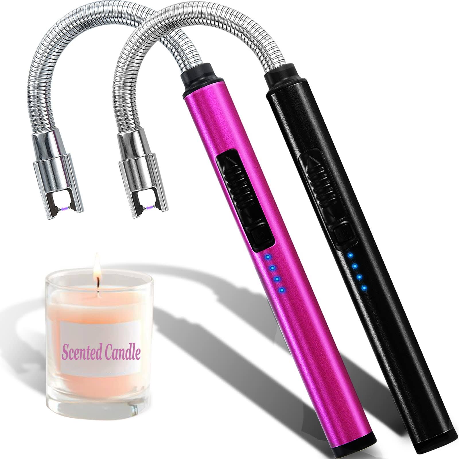 NNVNOZR 2 Pack Lighter Candle Lighter USB Rechargeable Safety Arc Flameless Windproof Long Lighter for Camping Grill Family Home Use