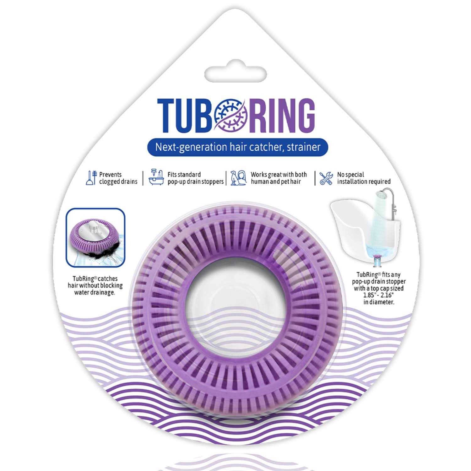 Tubring The Ultimate Tub Drain Protector Hair Catcher/Strainer/Snare- Violet