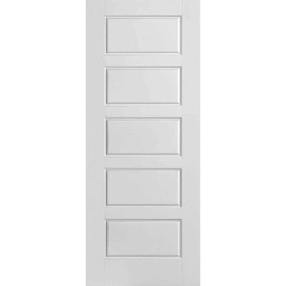 Masonite 32 in. x 80 in. 5 Panel Riverside Smooth Equal Hollow Core Primed Composite Interior Door Slab, Primed White
