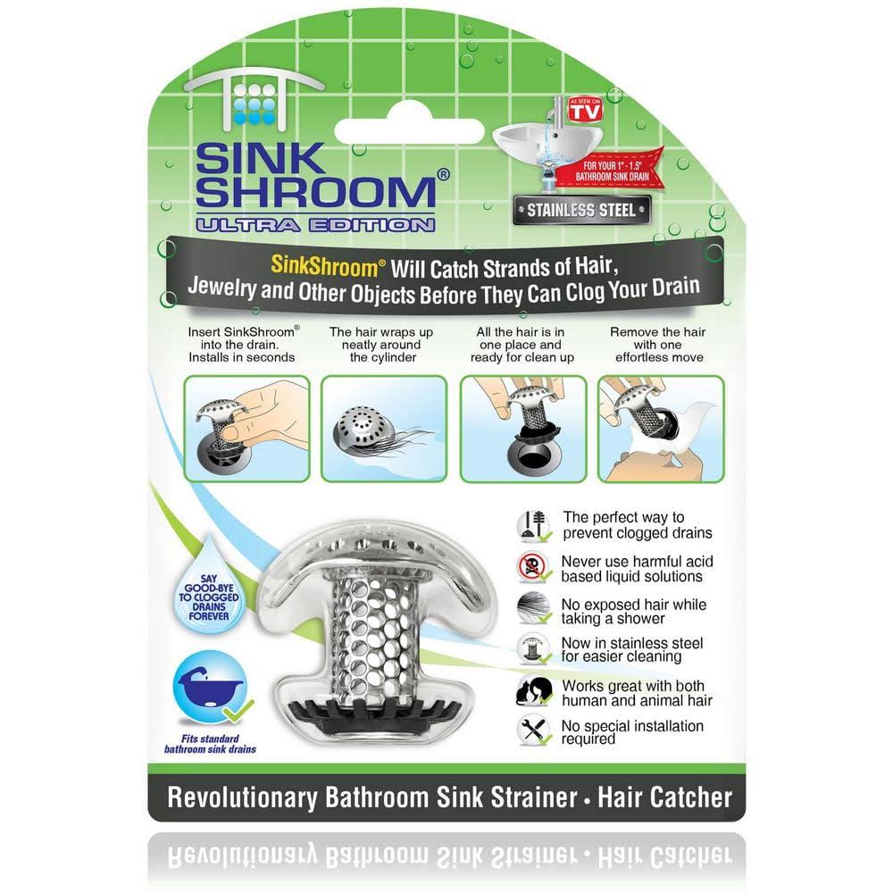 SinkShroom Ultra The Bathroom Sink Hair Catcher, Drain Strainer, and Protector in Stainless Steel