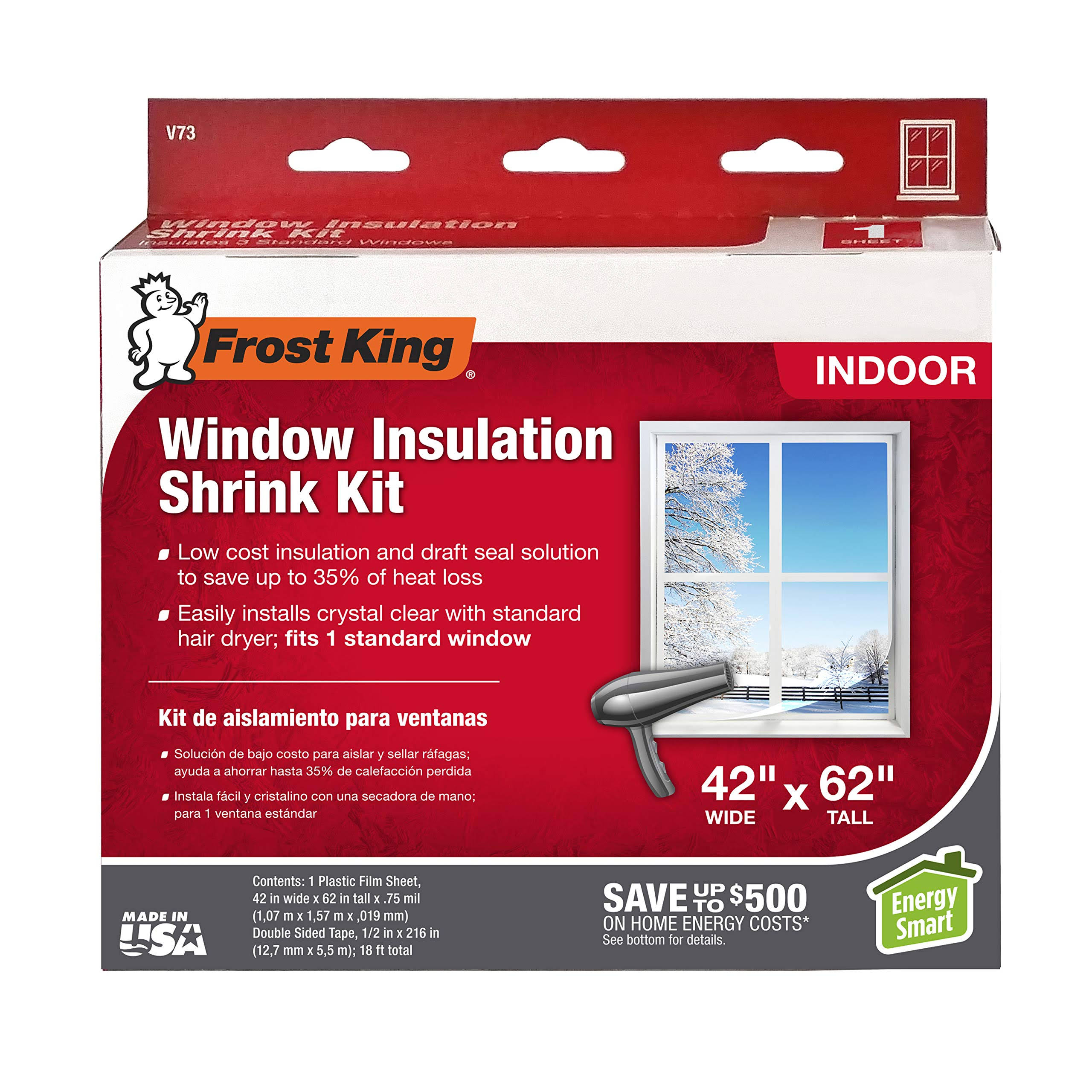 Frost King V73h Shrink Film Window Kit, 1-Pack, Clear, Transparent