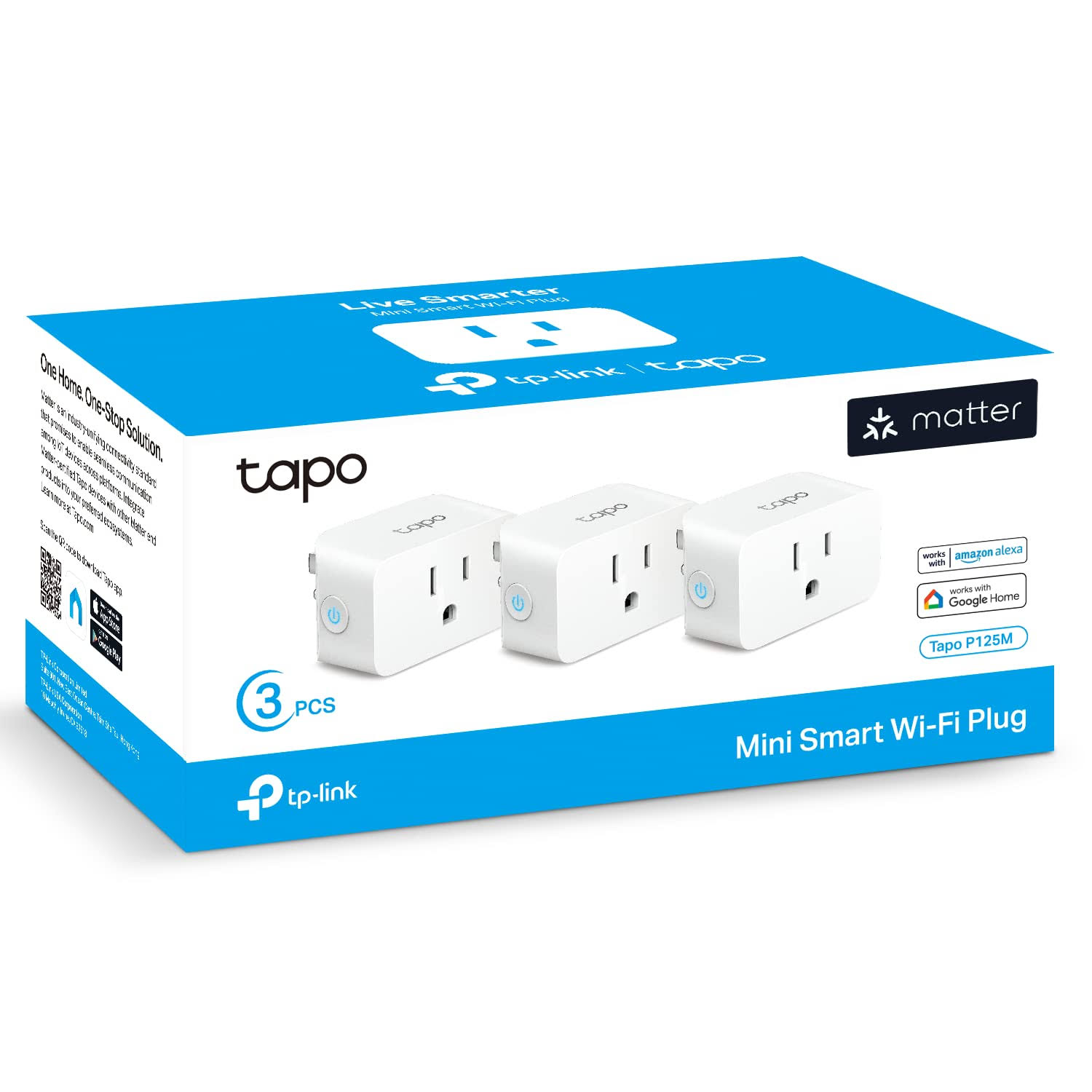 TL-Tapo Mini Smart Wi-Fi Plug, Matter, 3-Pack Tapo P125M(3-pack)