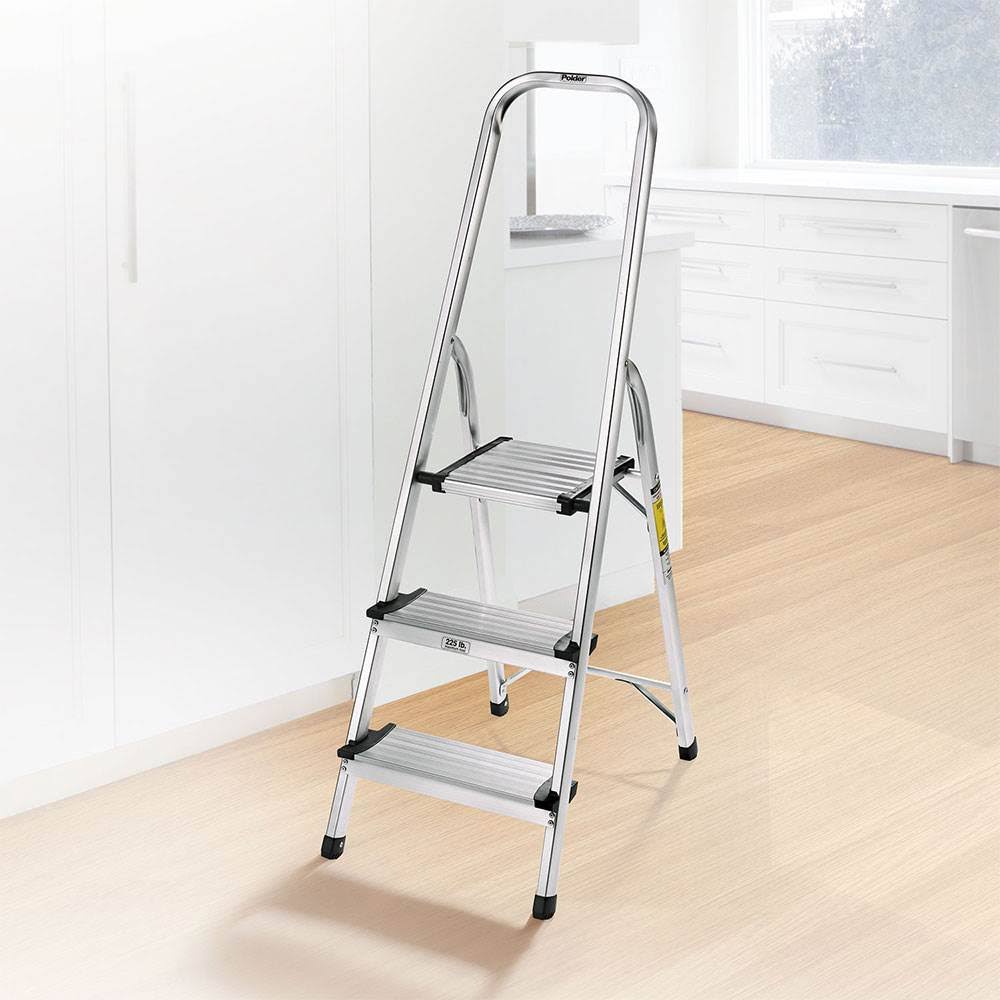 Polder Ultralight Step Stool, 3-Step, Silver
