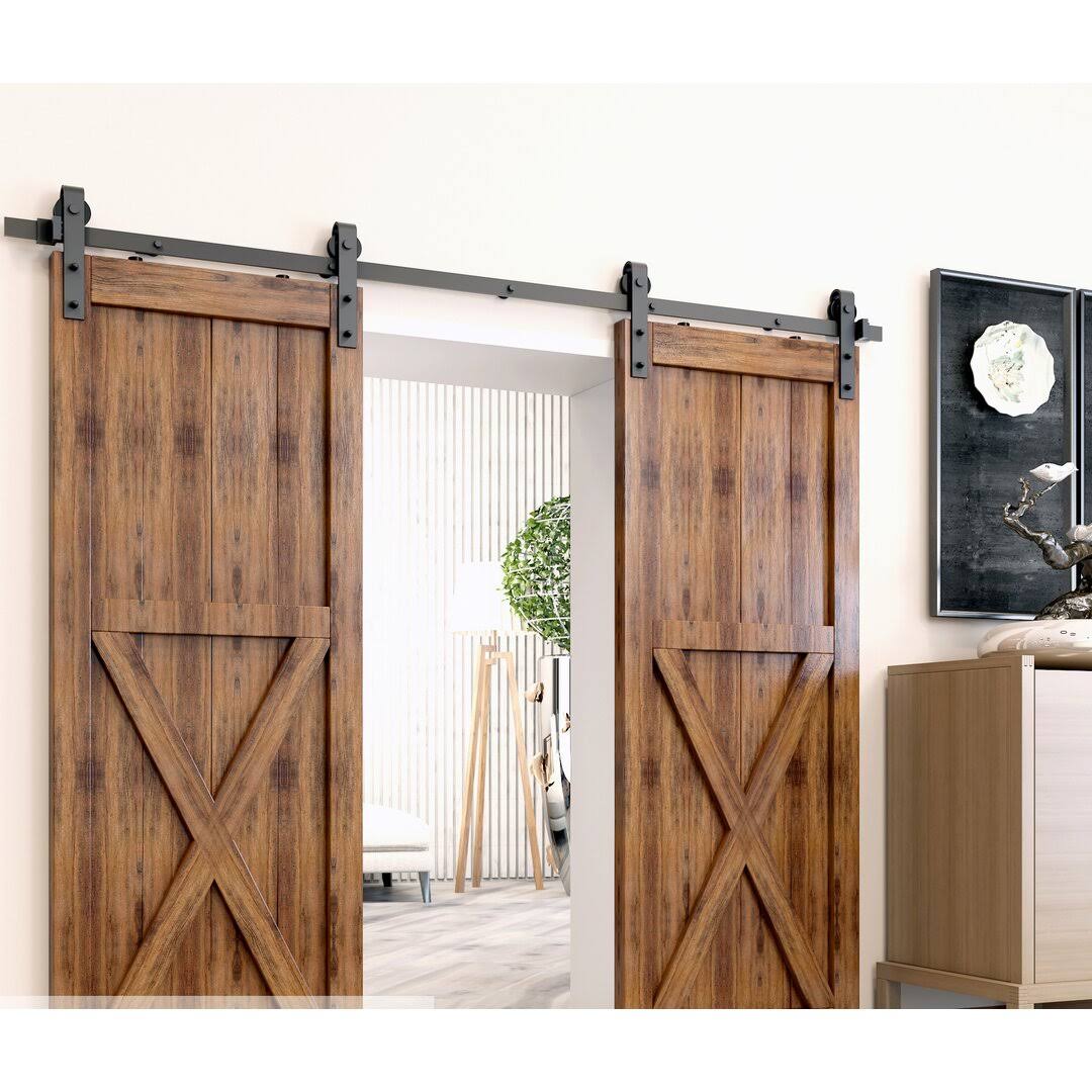 Standard Double Track Barn Door Hardware Kit Homacer Track Length: 132 in.