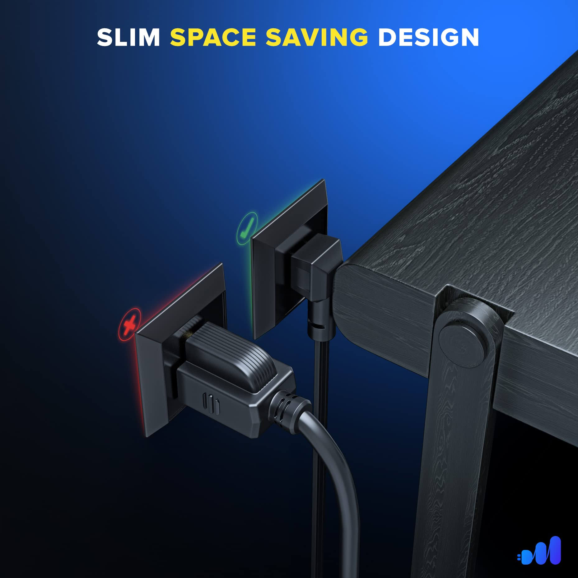 Maximm Extension Cord with Multiple Outlet 25 ft, with Space-Saving Flat Plug Design, Black, 16 Gauge, Flat Extension Cord Under Carpet ETL Listed