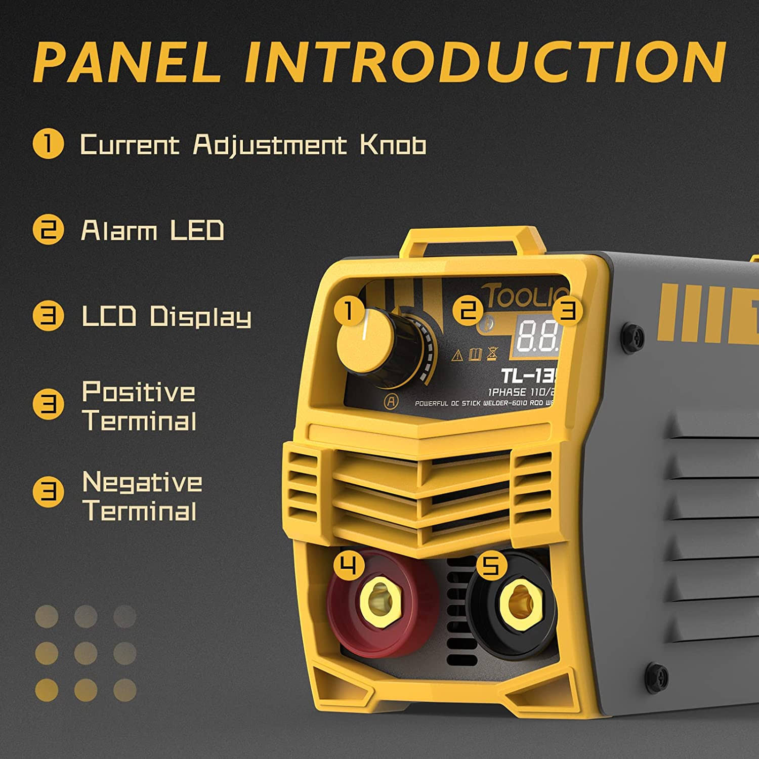 TOOLIOM 135A 110V/220V Stick Welder MMA Arc Welder Machine DC Inverter Welder with Digital Display Portable Welding Machine