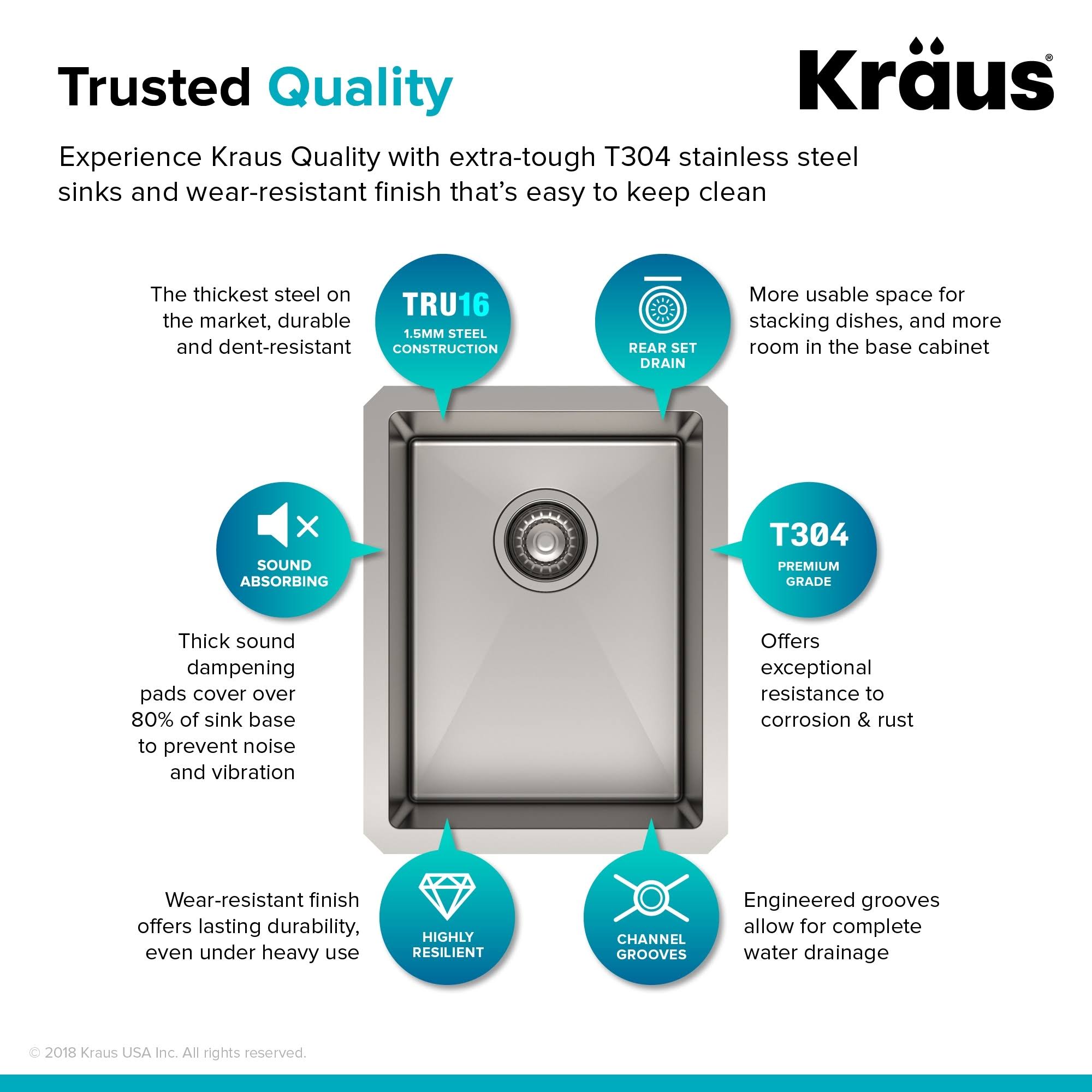 Kraus KHU101-10 Standart Pro 10 inch Undermount 16 Gauge Stainless Steel Single Bowl Bar Prep Kitchen Sink