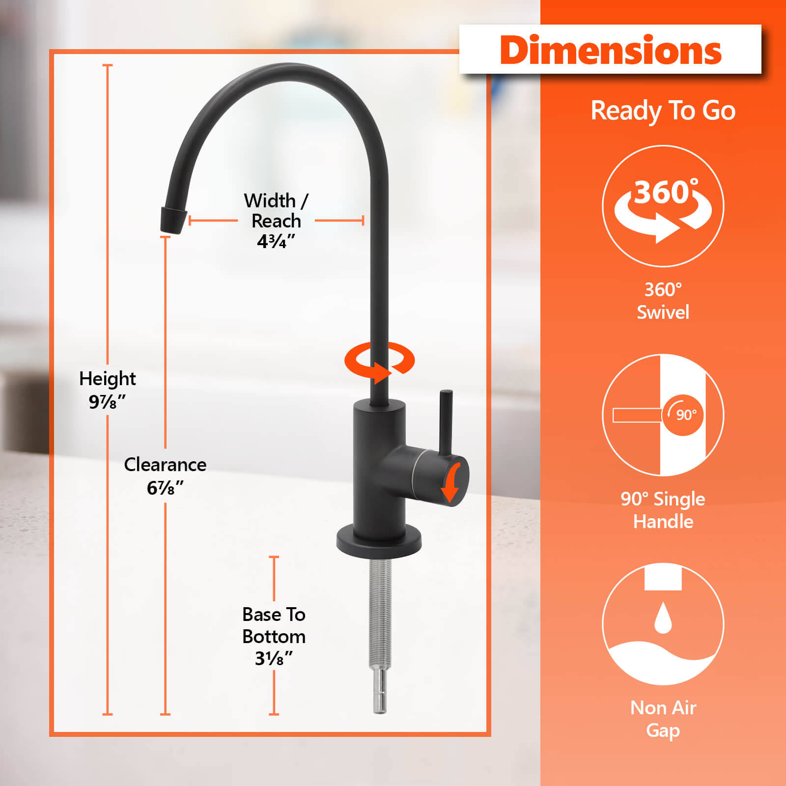 Express Water Modern Water Filter Faucet- Stainless Steel Matte Black Faucet- 100% Lead-Free Drinking Water Faucet