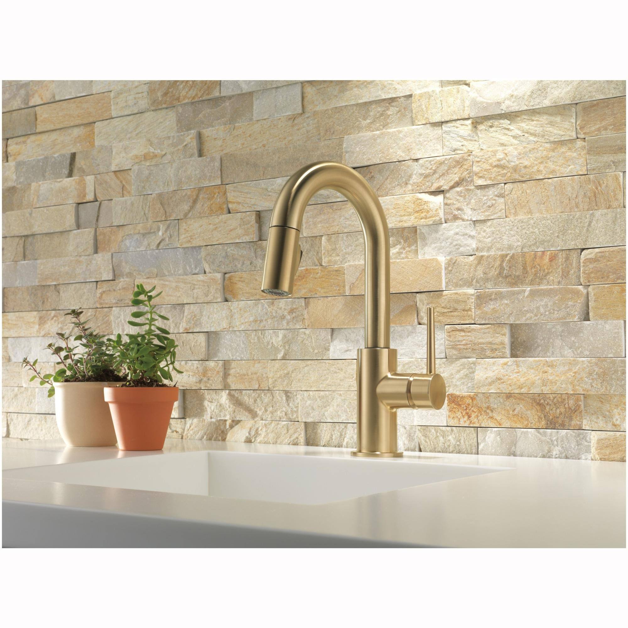 Delta Faucet Trinsic Single Handle Pull Down Bar Faucet in Brilliance Champagne Bronze 9959-DST