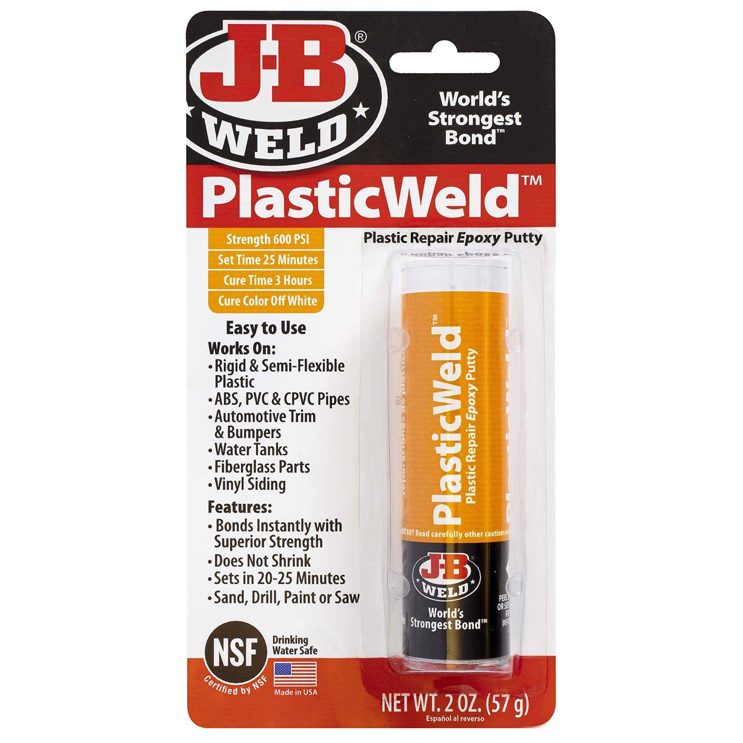 J-B Weld 8237F Epoxy Putty, Off-White, Solid, 2 oz