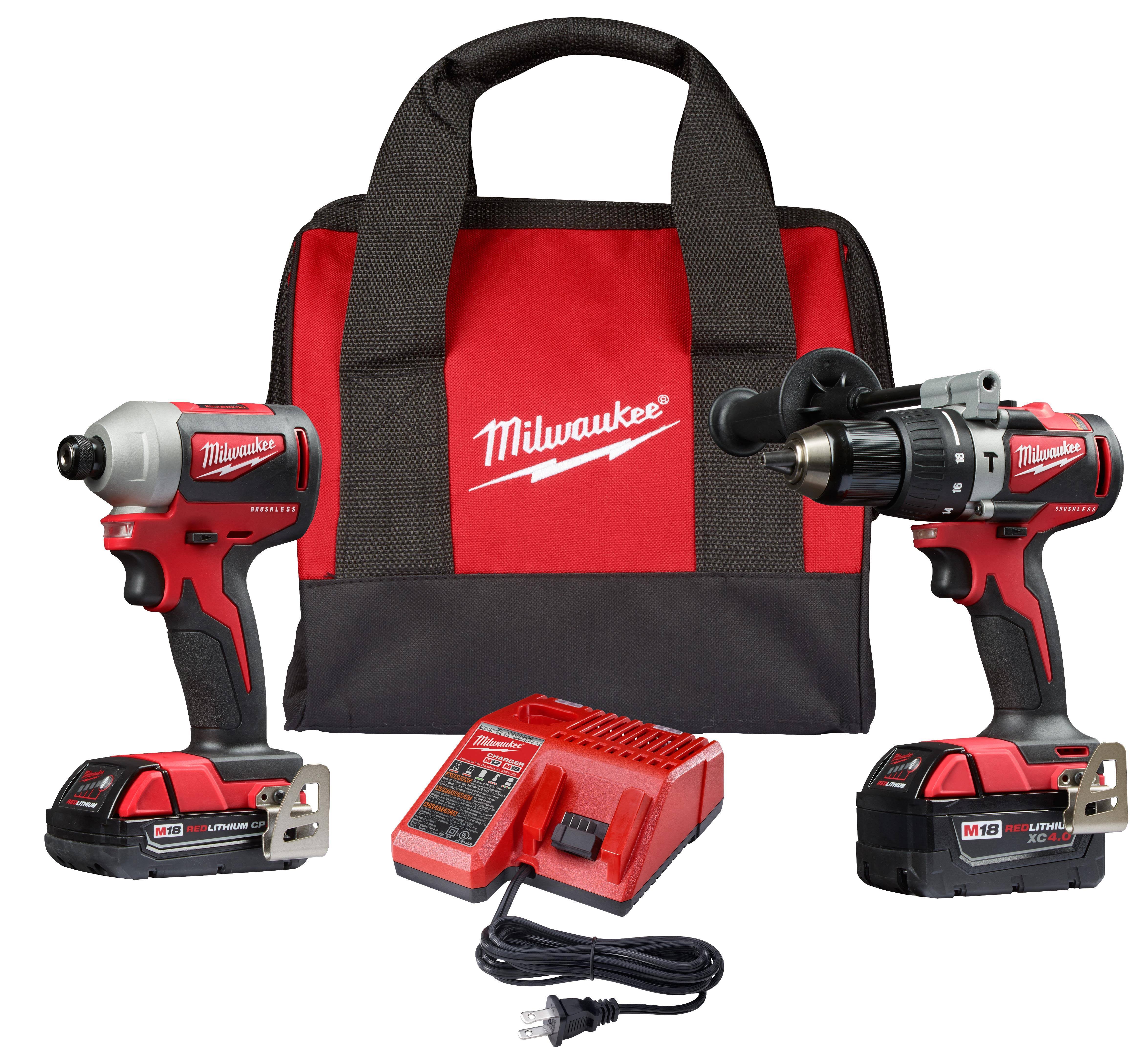 Milwaukee Tool 2893-22CX M18 Brushless Hammer Drill / Impact Combo Kit