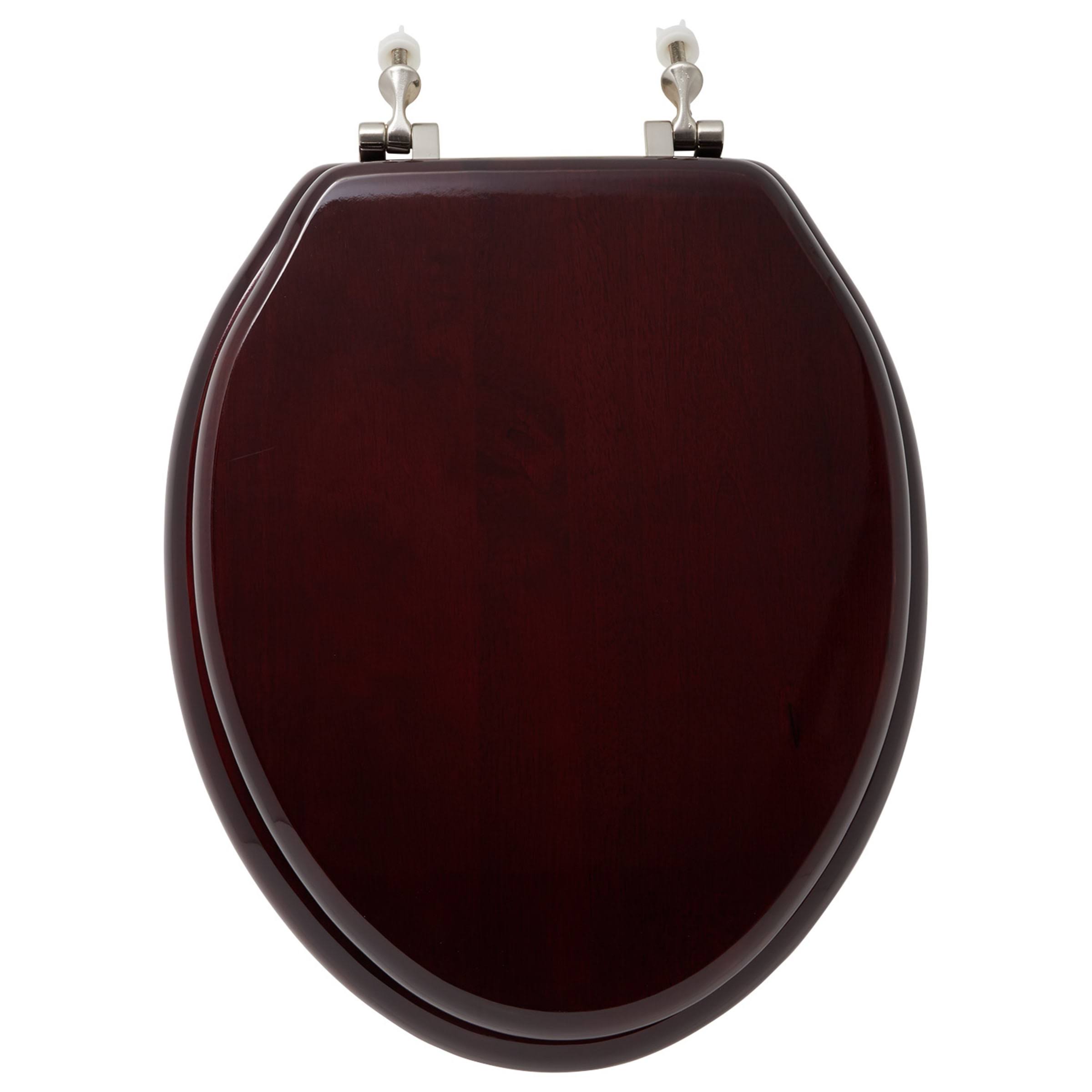 Signature Hardware 903794-E Luxury Mahogany Oak Elongated Closed-Front Toilet Seat Mahogany / Brushed Nickel Accessory Toilet SE