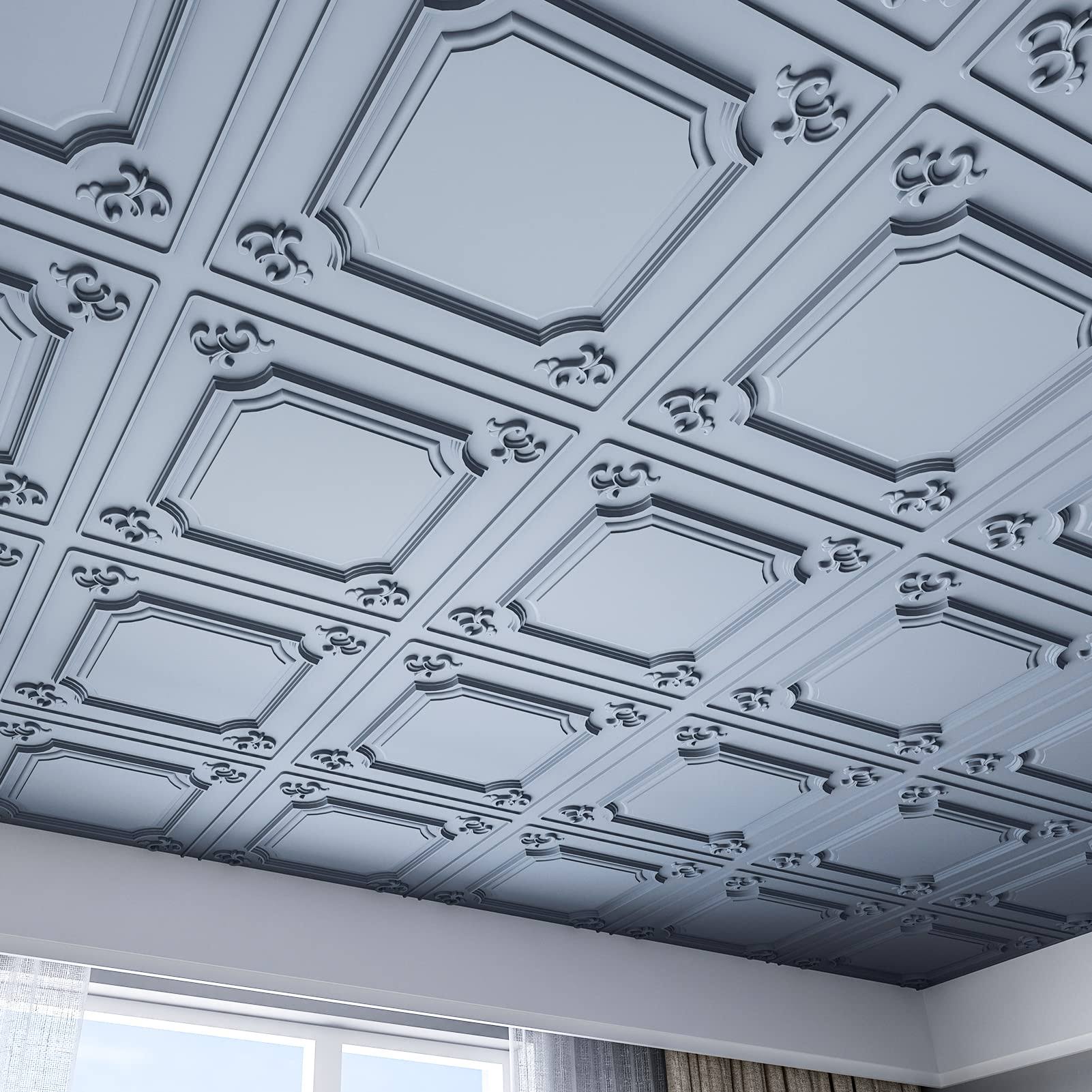 Art3d Drop Ceiling Tiles 24x24 in Grey (12-Pack, 48 sq.ft), Wainscoting Panels Glue Up 2x2