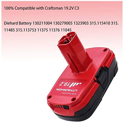 2 Packs 3.0Ah 19.2V Diehard C3 Battery Compatible with Craftsman 19.2 Volt Battery Lithium Ion 11375 11376 130279005 1323903 130211004 130279003